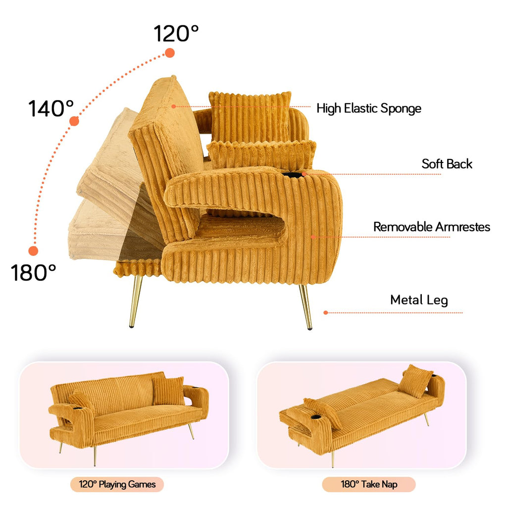 Orange Velvet Convertible Sofa Bed M748