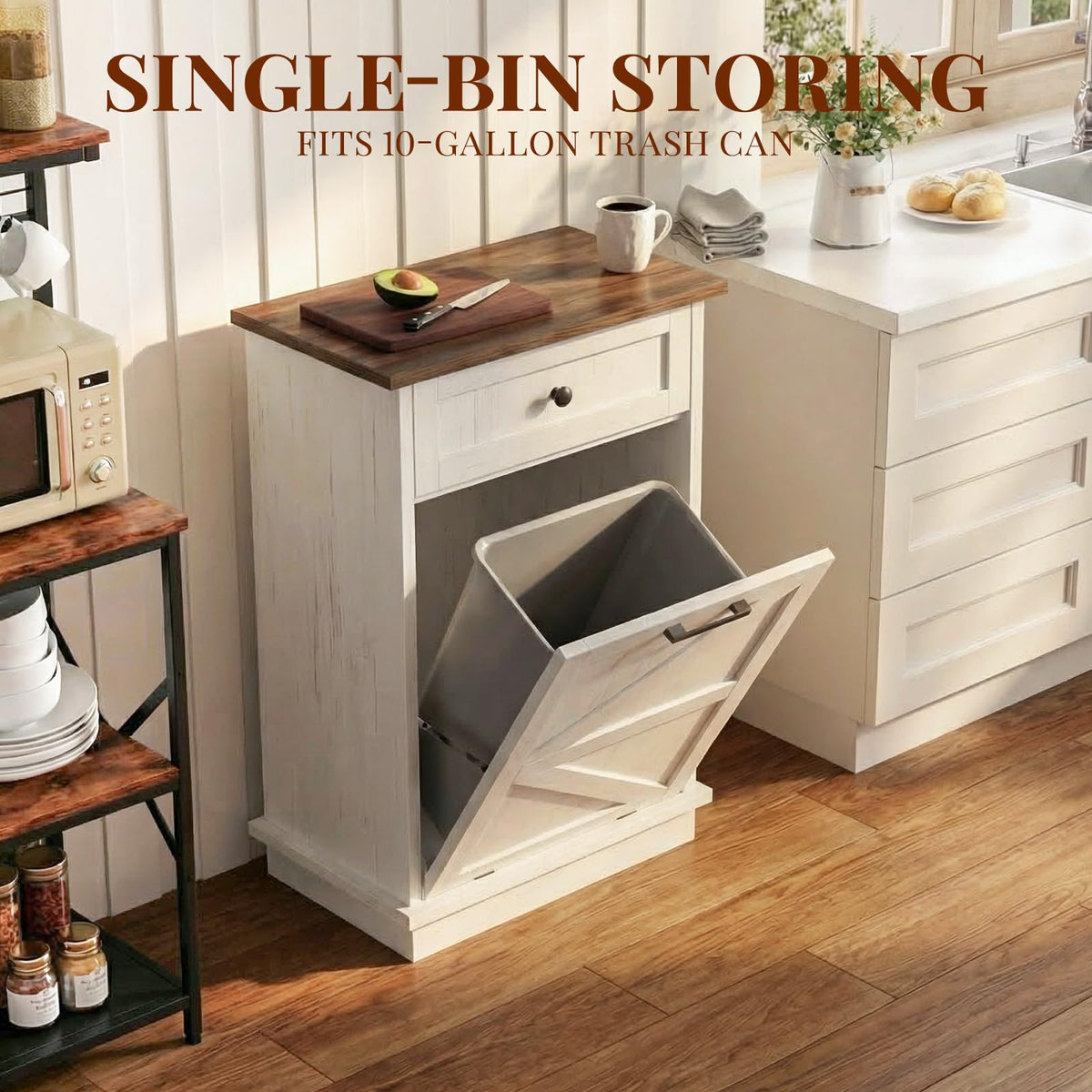 10 Gallon Tilt Out Trash Cabinet with Storage Drawer D4306