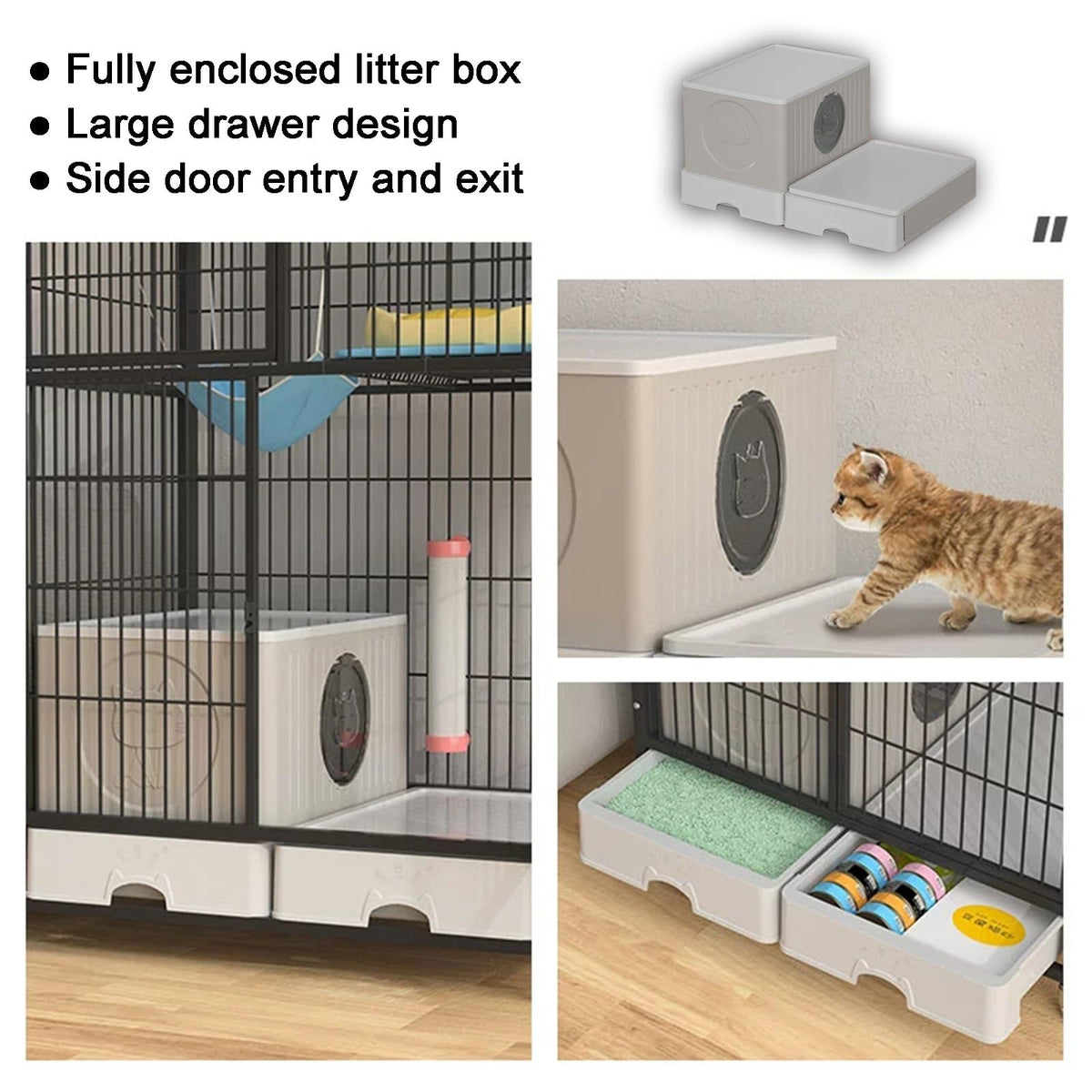 White 4 Tier Cat Cage with Litter Box I525438