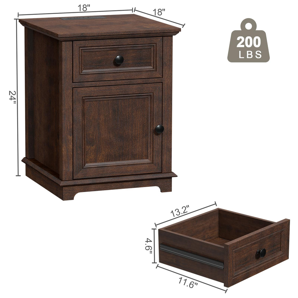 24" Tall End Table with Charging Station, Drawer & Storage Cabinet, Cherry B68803