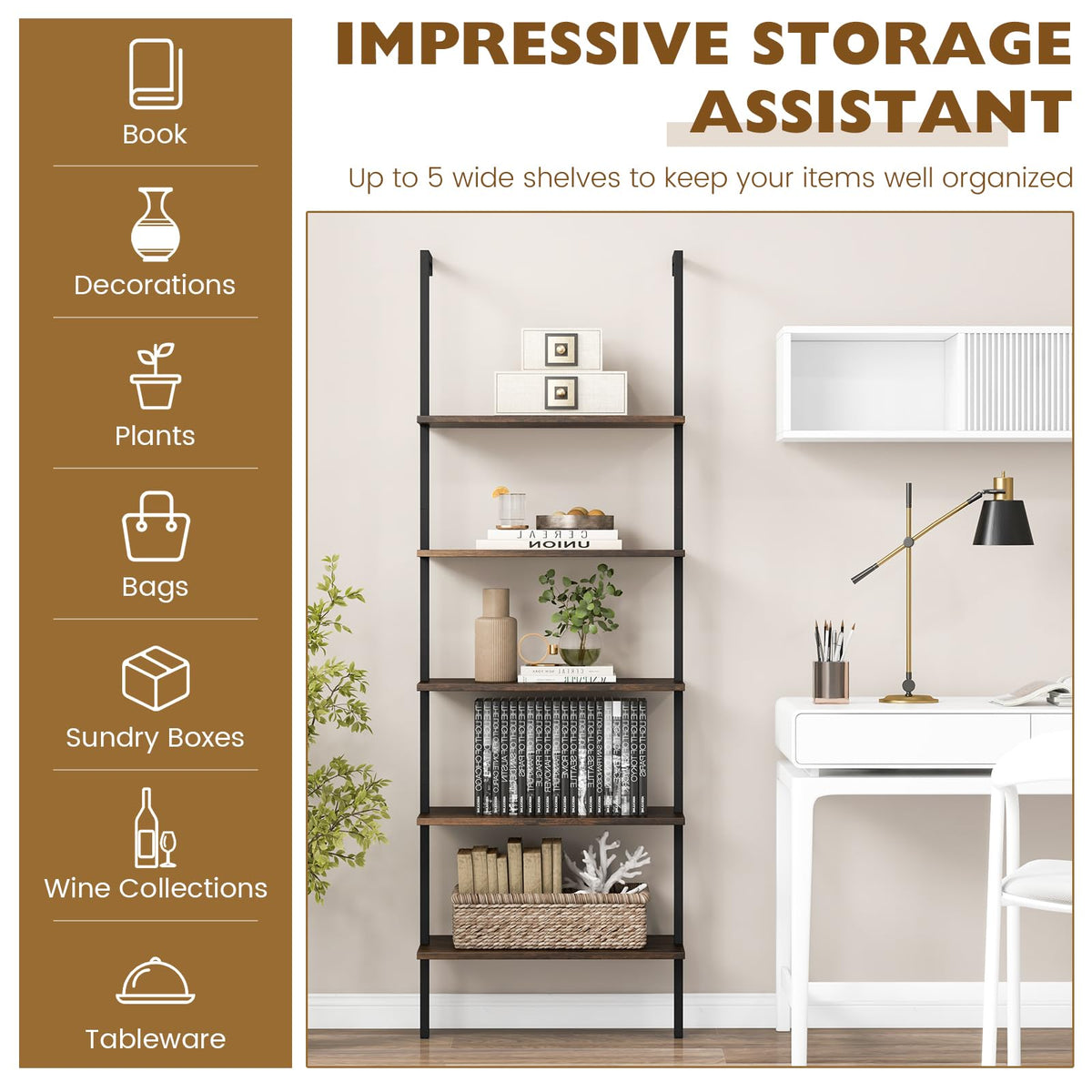5-Tier Wall Mounted Bookshelf M165211