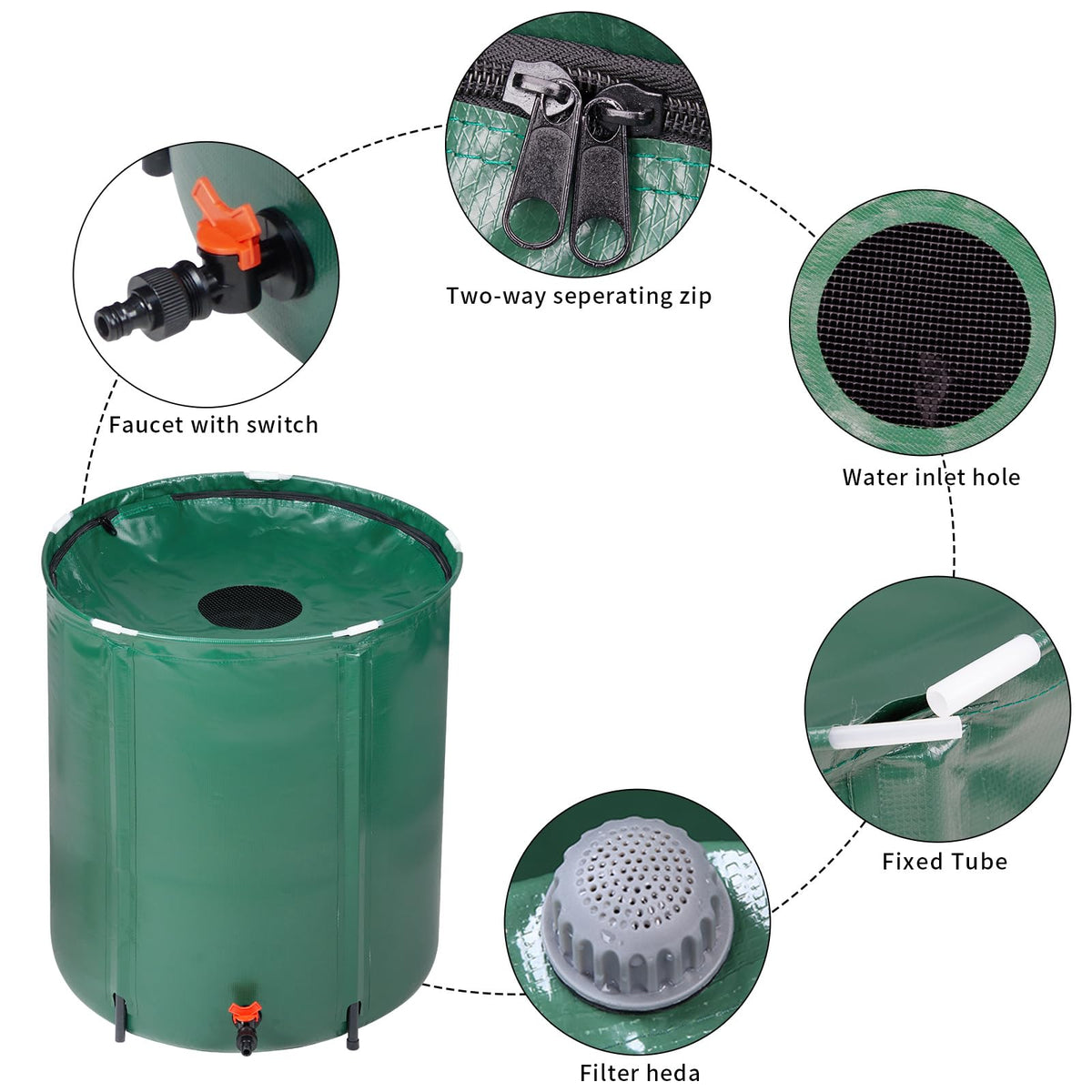 50 Gallon Portable Folding Rain Barrel with Spigots Q699