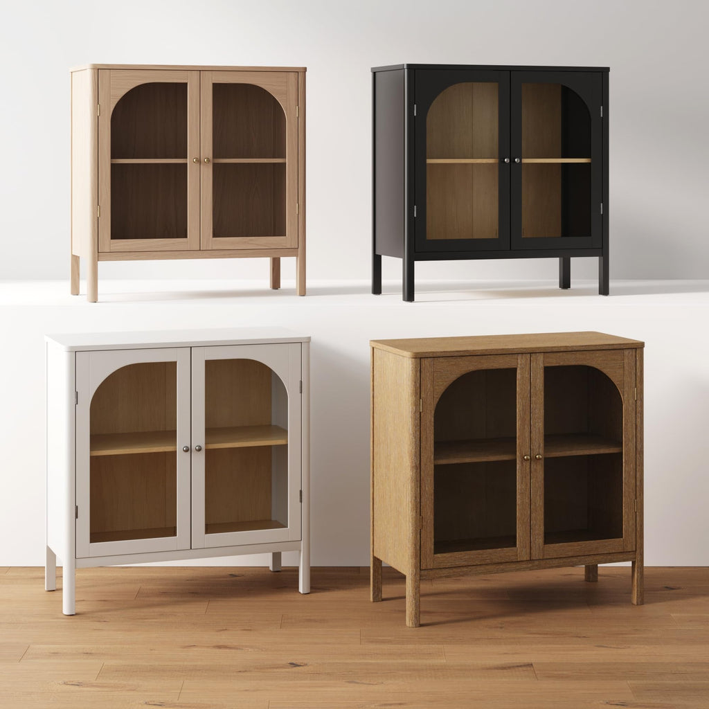 Modern Farmhouse Storage Cabinet with Glass Doors and Adjustable Shelf D69120