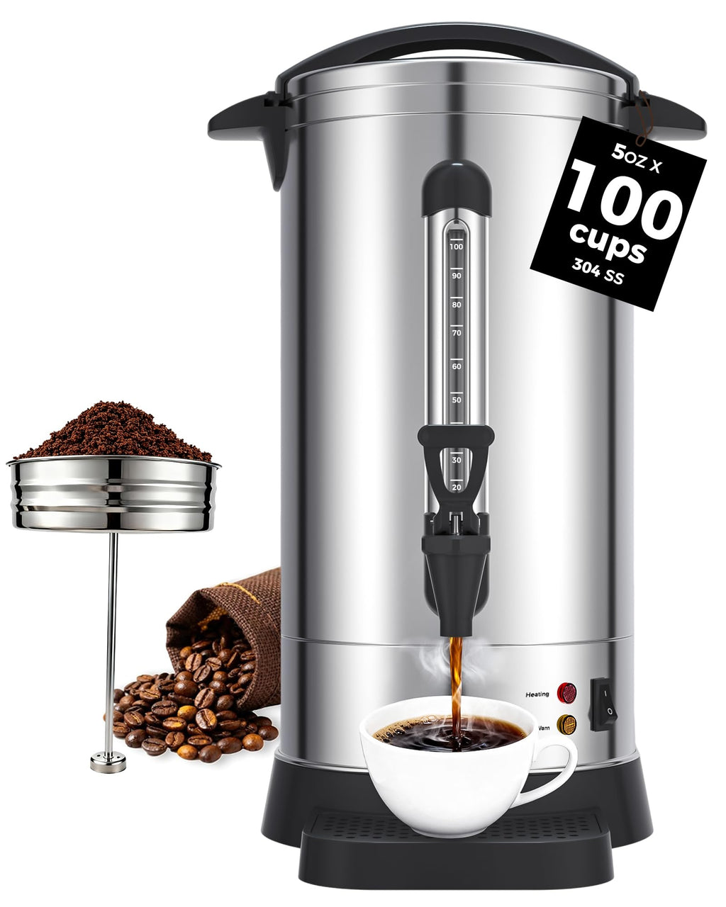 100-Cup Commercial Coffee Urn 15L Stainless Steel Percolator Z230336