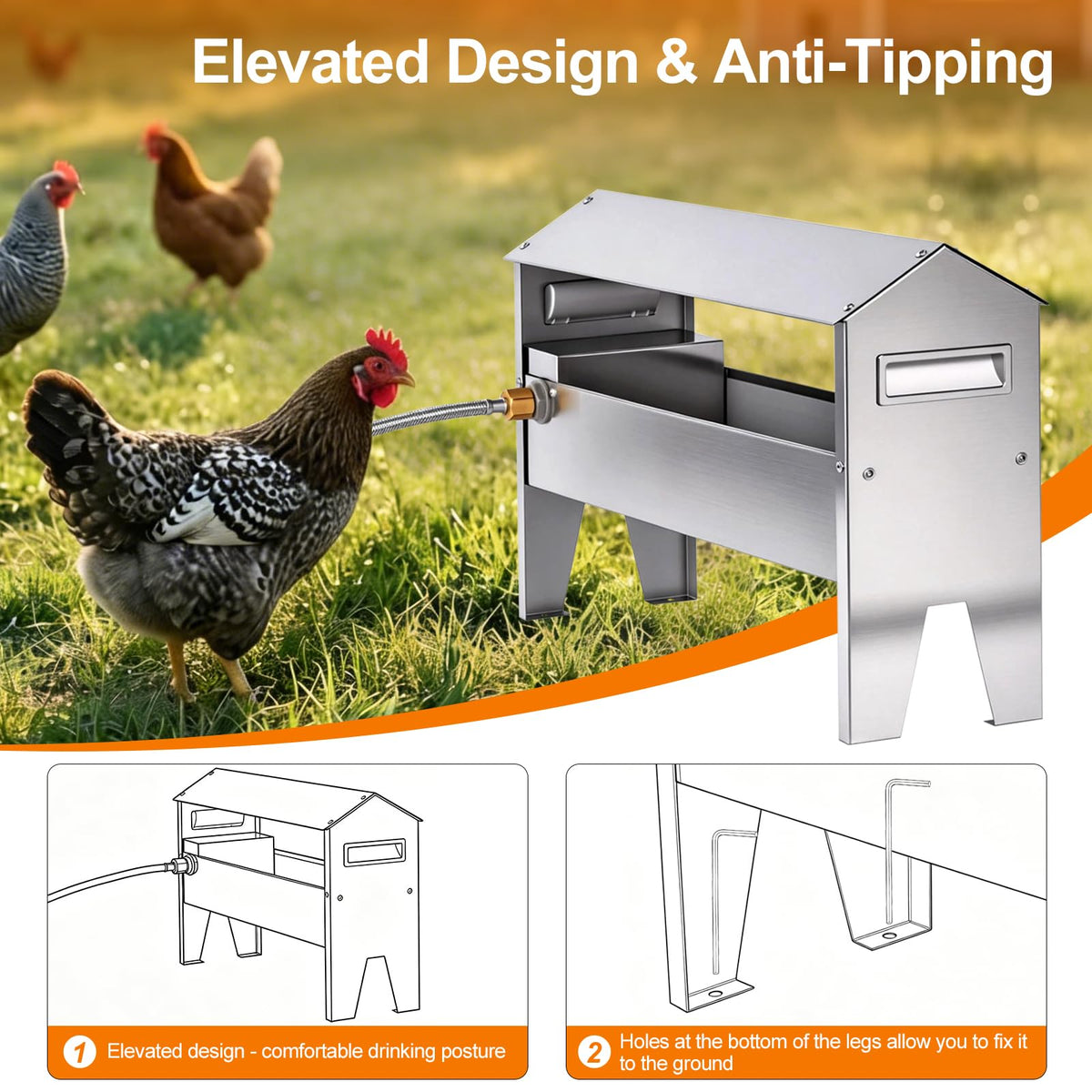 22'' Stainless Steel Automatic Chicken Waterer E2518