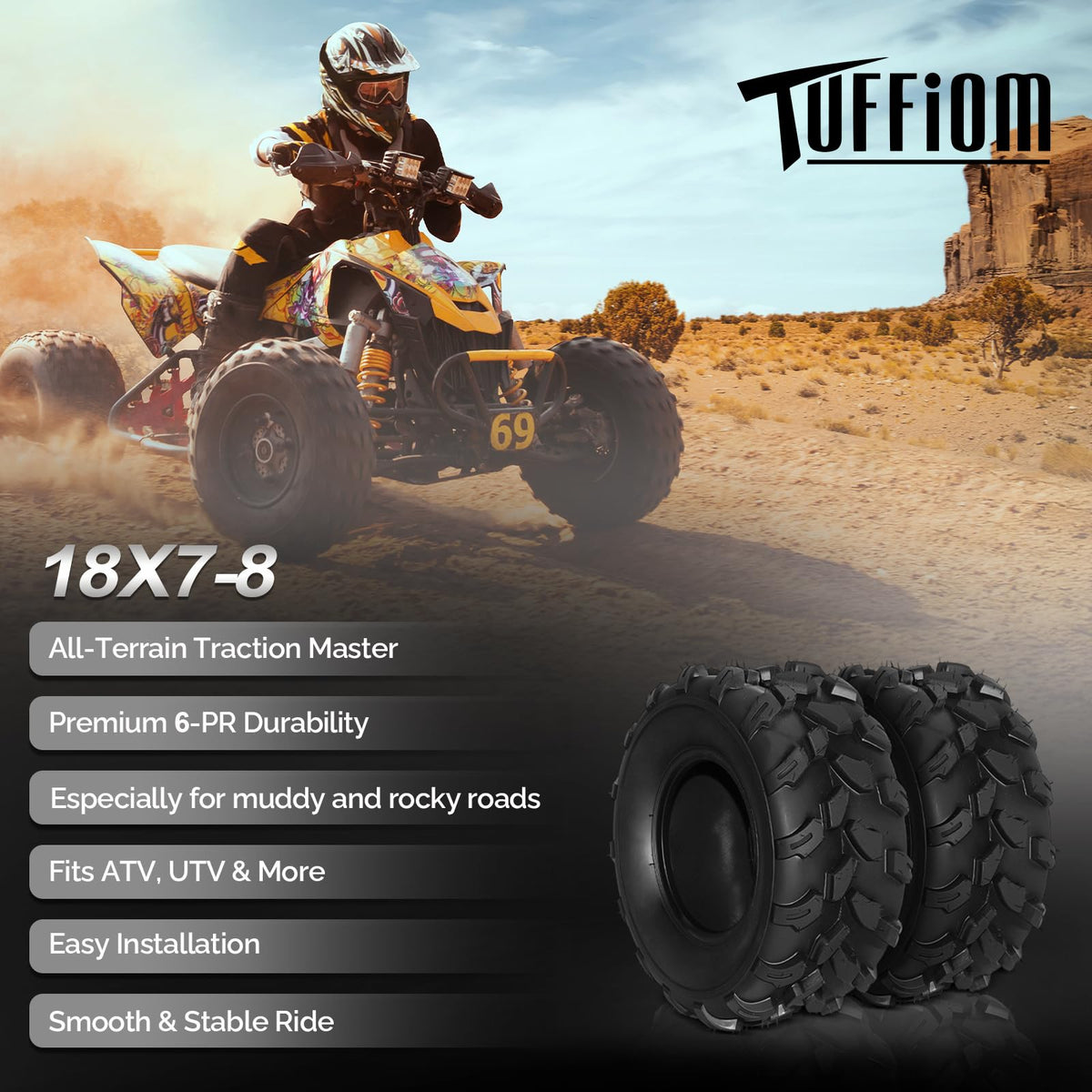 Set of 2 18x7-8 All-Terrain Mud Tires Y663580