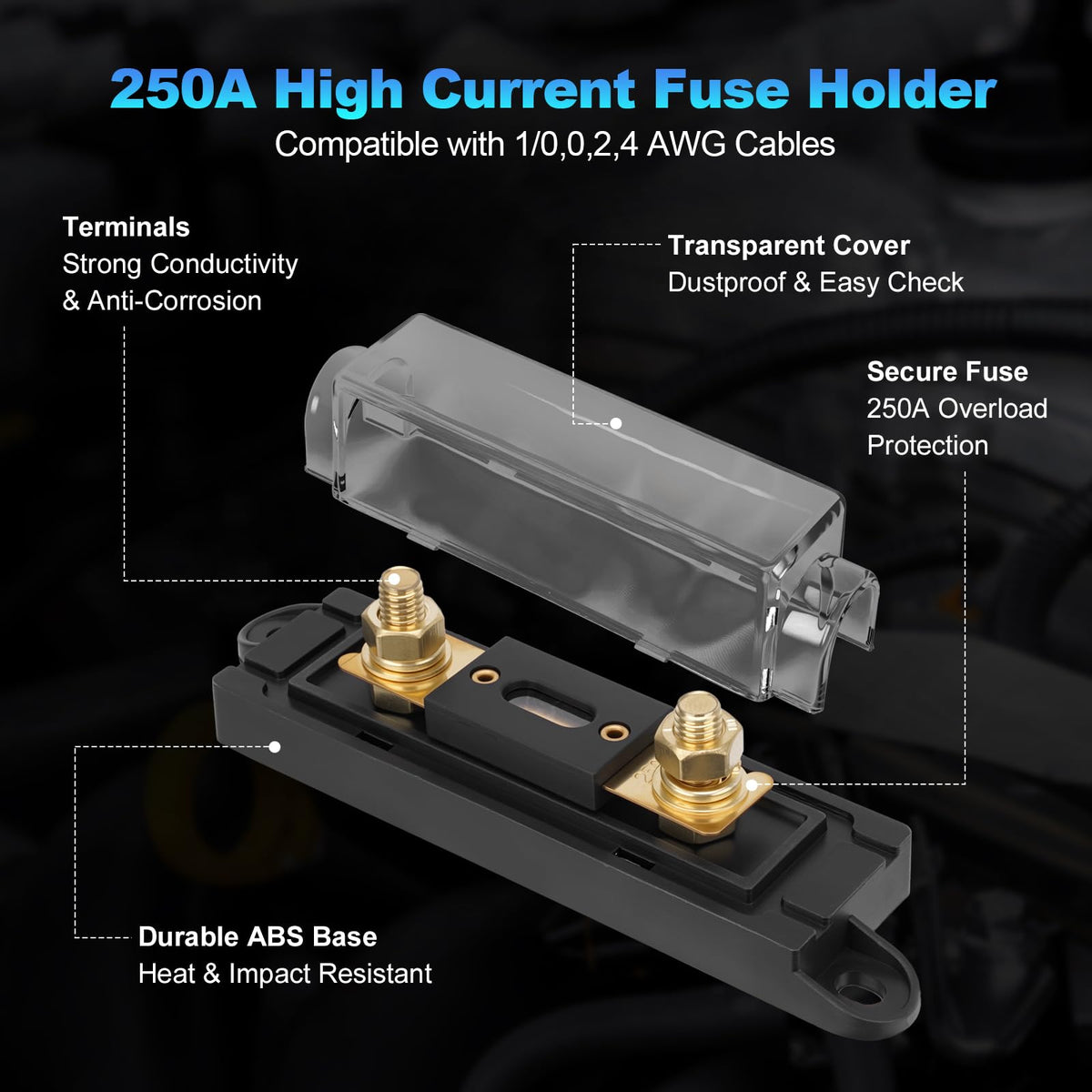 1/0 Gauge Copper Clad Aluminum Wire Kit with 250A ANL Fuse Holder Q235