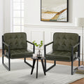 Set of 2 Green Leather Accent Chairs with Metal Legs J60935