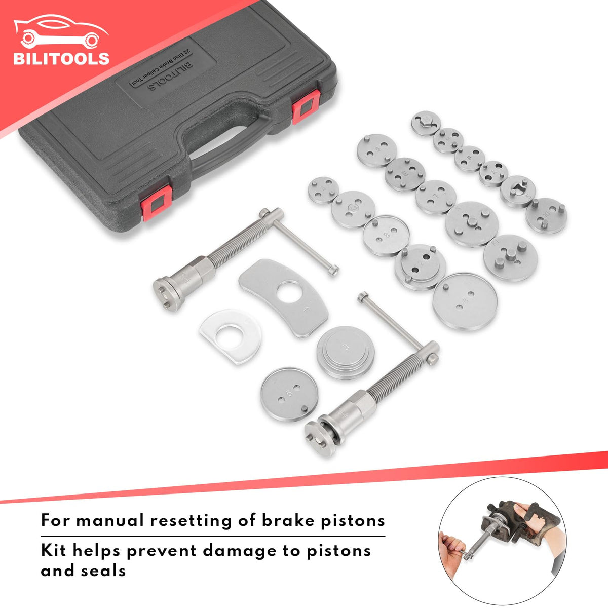 22-Piece Heavy Duty Brake Caliper Compression Tool with 18 Adapters K74758