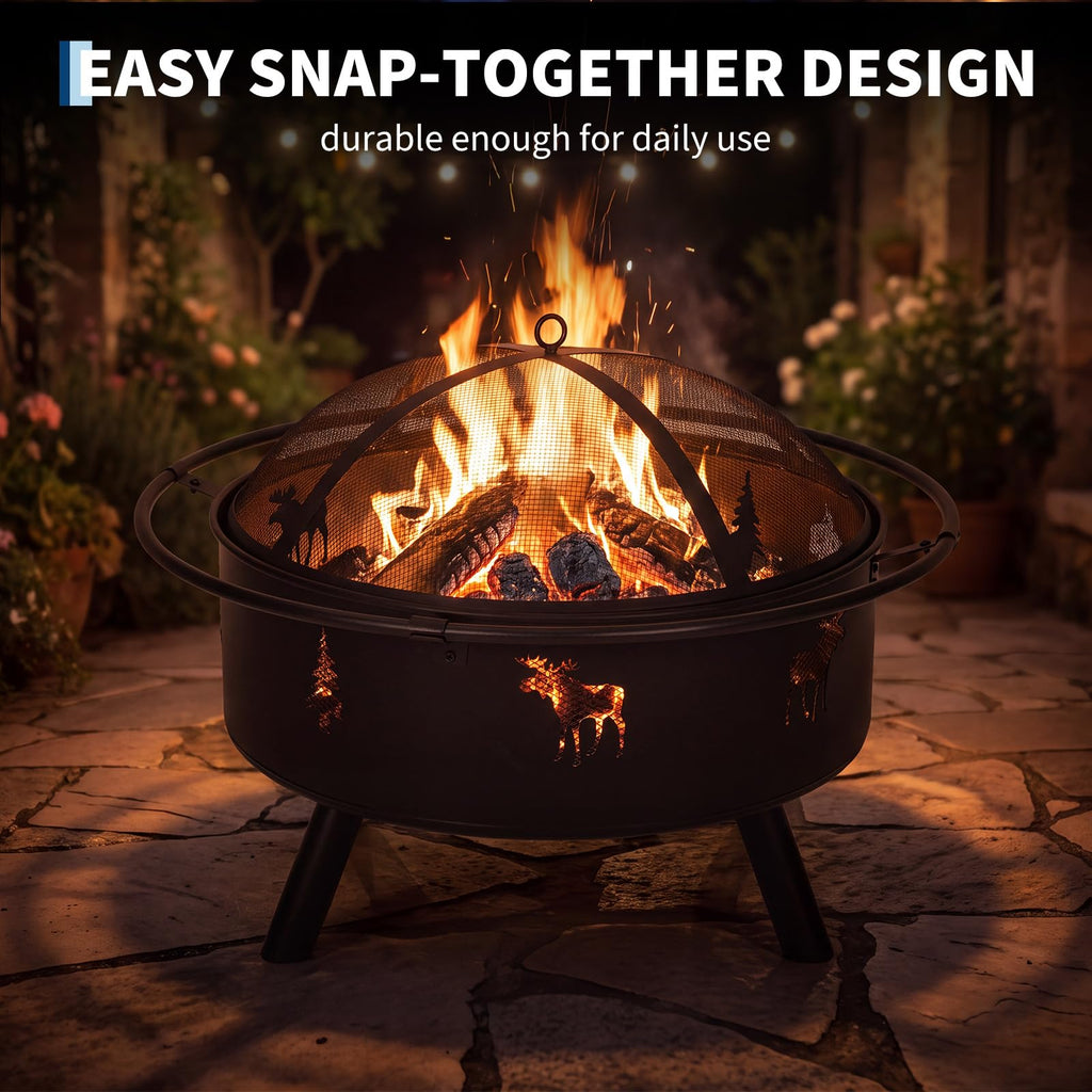 32" Round Wood Burning Fire Pit with Screen N58453
