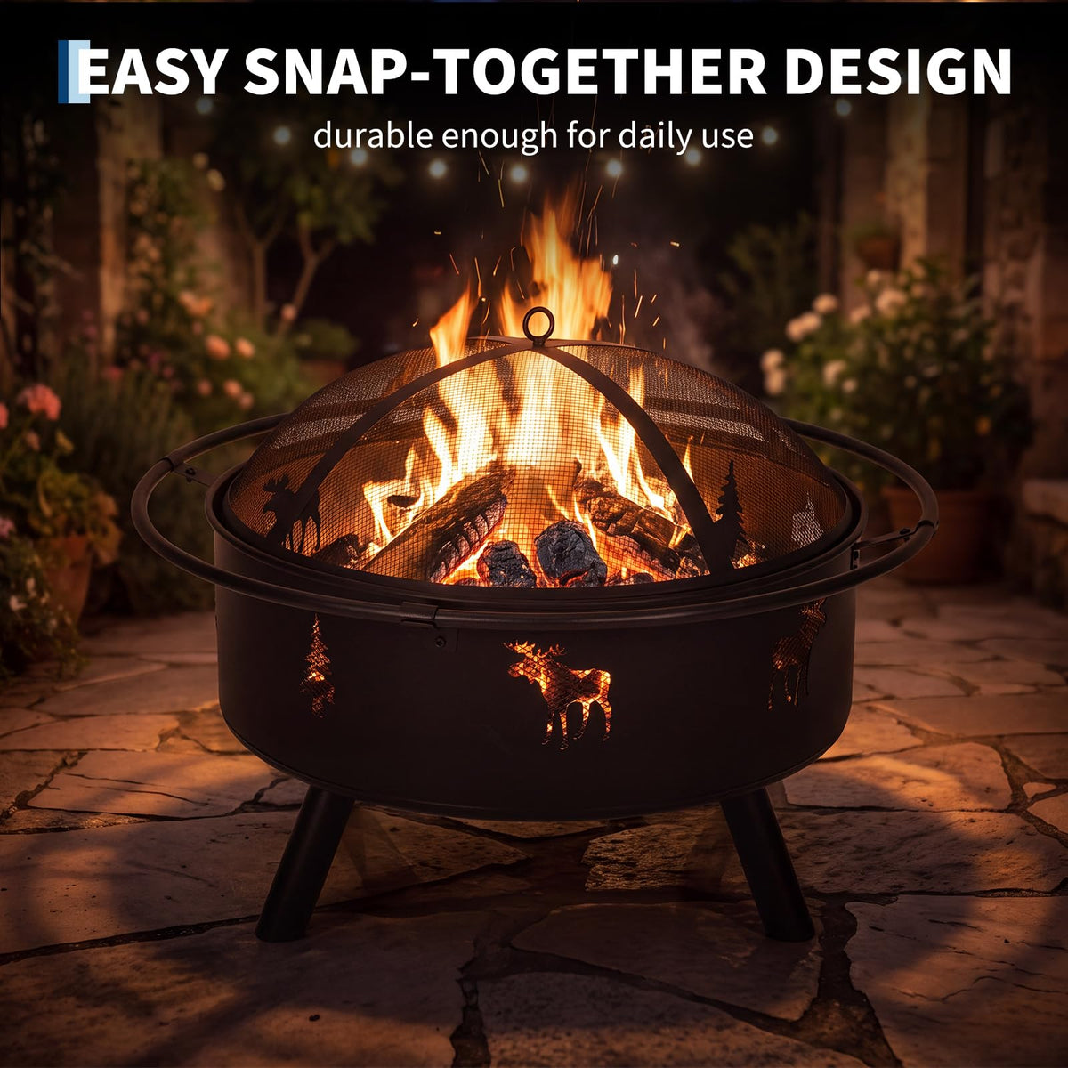 32" Round Wood Burning Fire Pit with Screen N58453