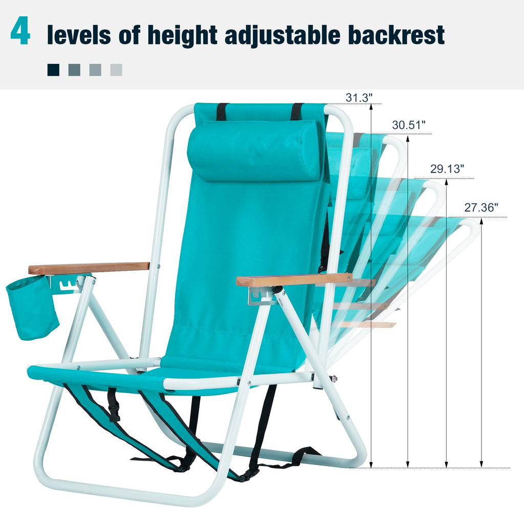 2 Pack Green Portable Folding Beach Chair with Cup Holder H739688