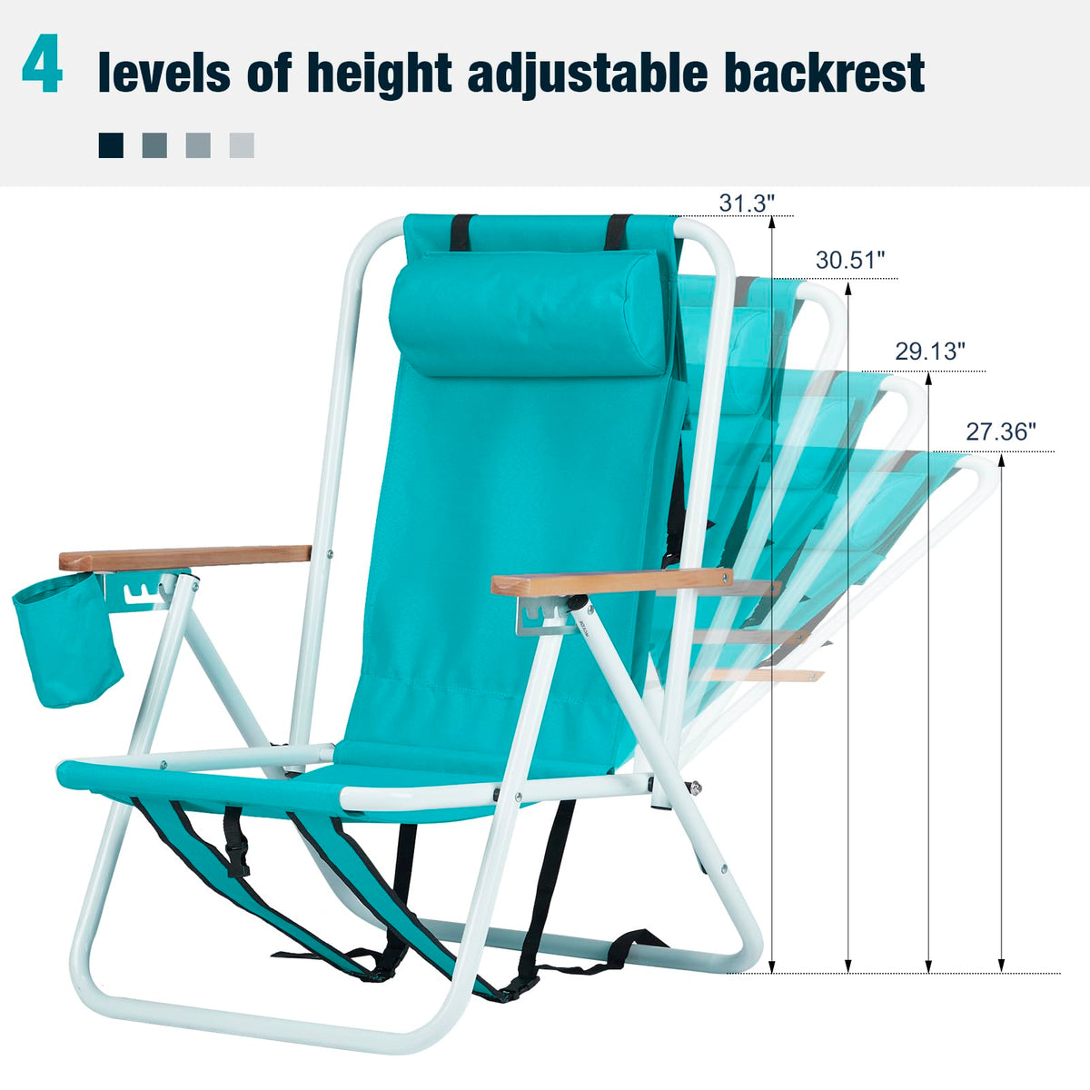 2 Pack Green Portable Folding Beach Chair with Cup Holder H739688