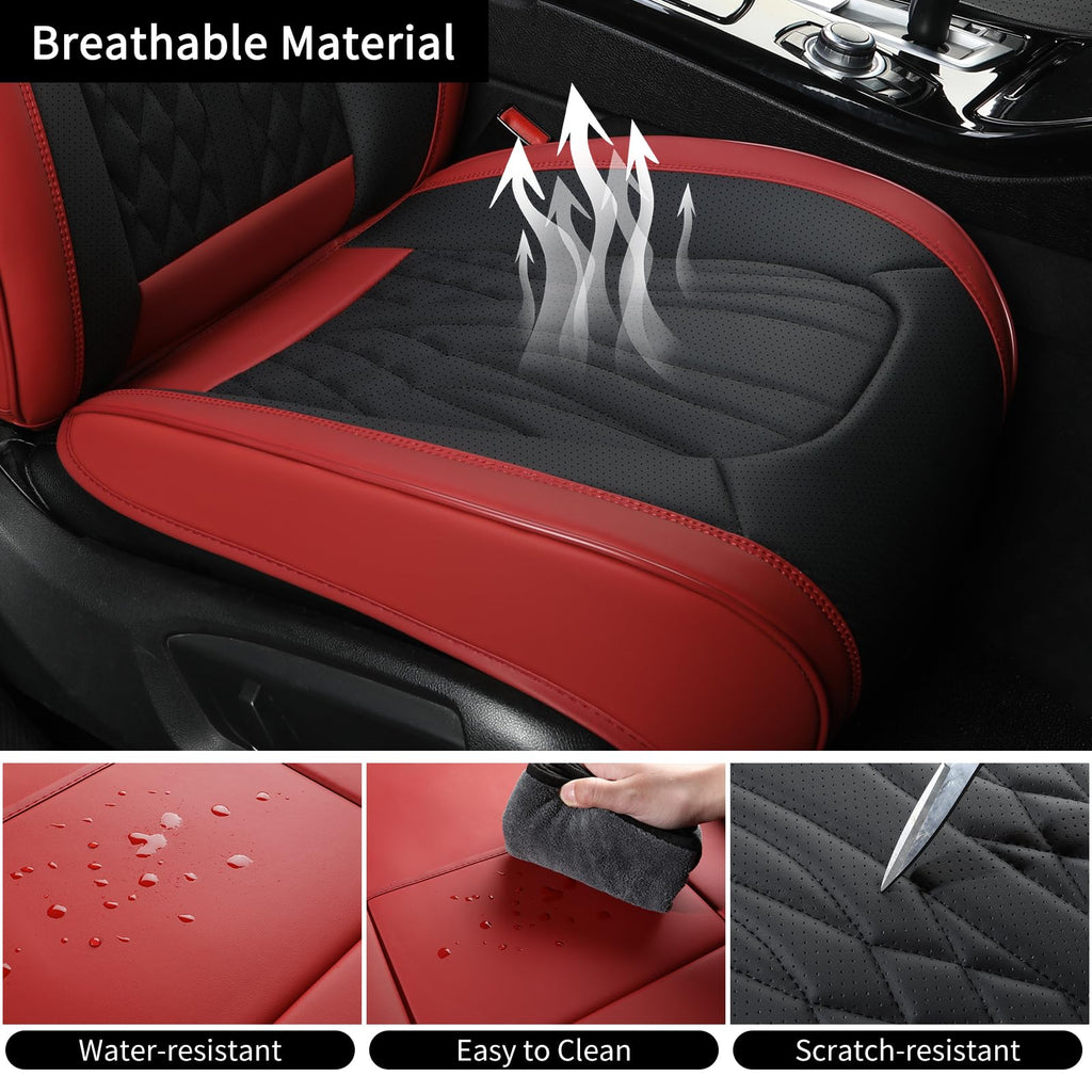 Wine Red Leather Car Seat Covers Full Set Q52805
