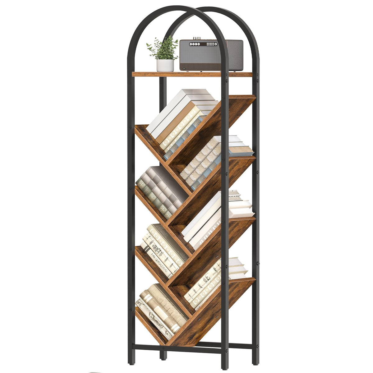 8-Tier Arched Bookshelf with Metal Frame E449