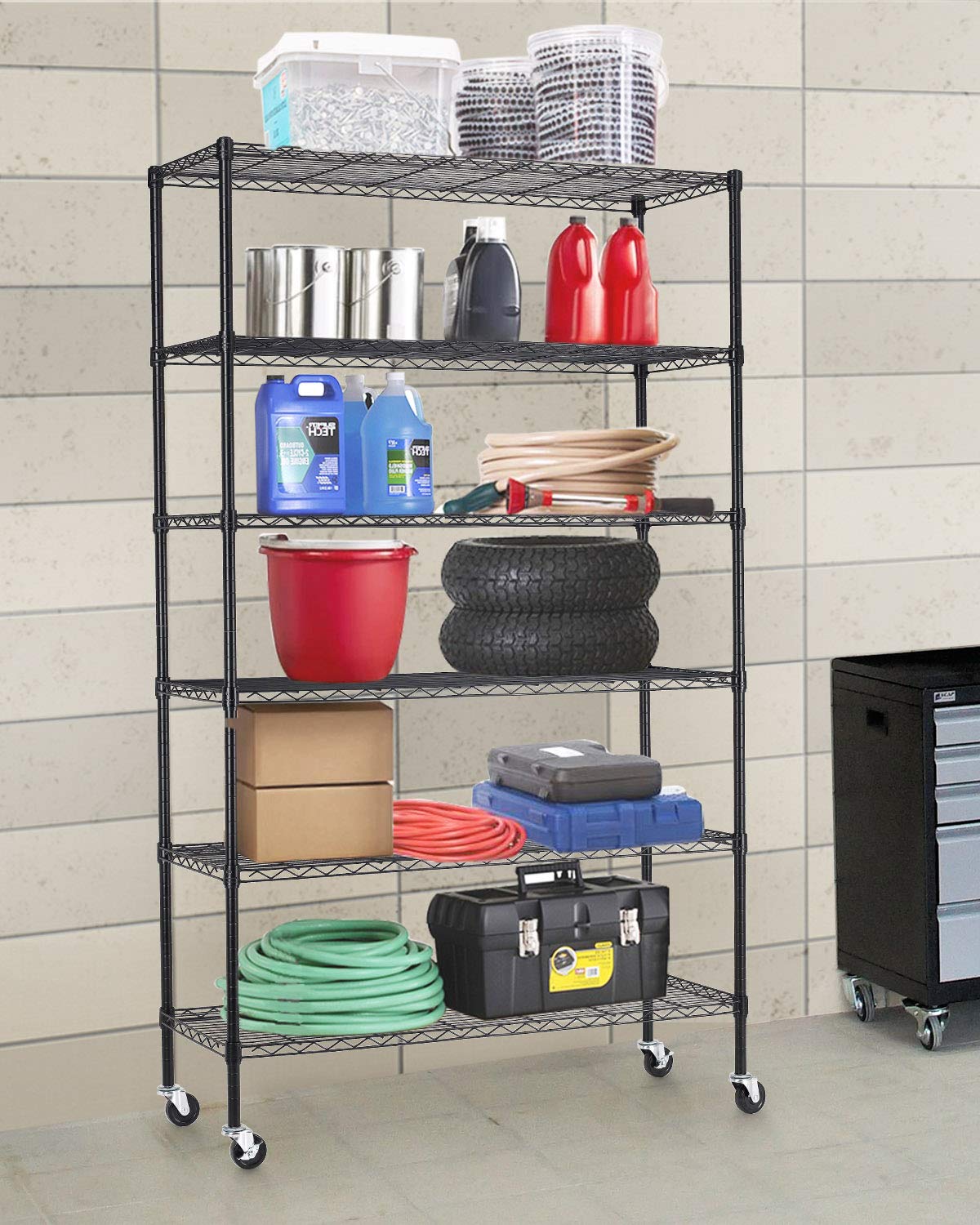6 Tier Steel Wire Shelving Unit with Wheels U305226