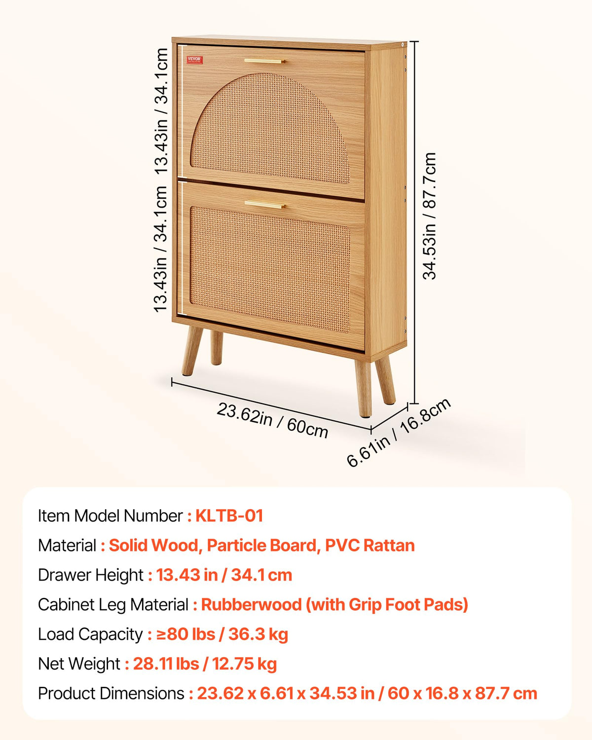 2 Flip Drawers Rattan Shoe Storage Cabinet F152436