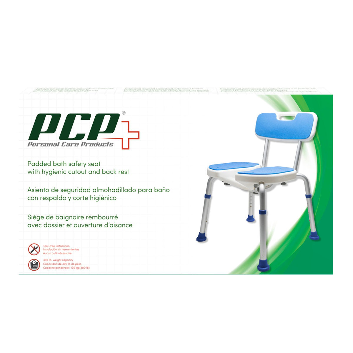 White Blue Foam Padded Shower Safety Seat with Backrest M8209