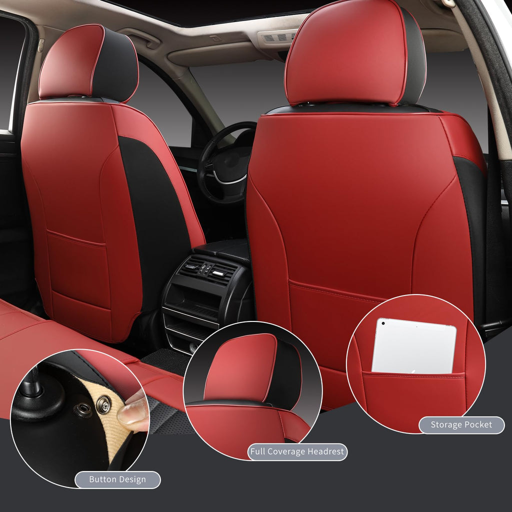 Wine Red Leather Car Seat Covers Full Set Q52805