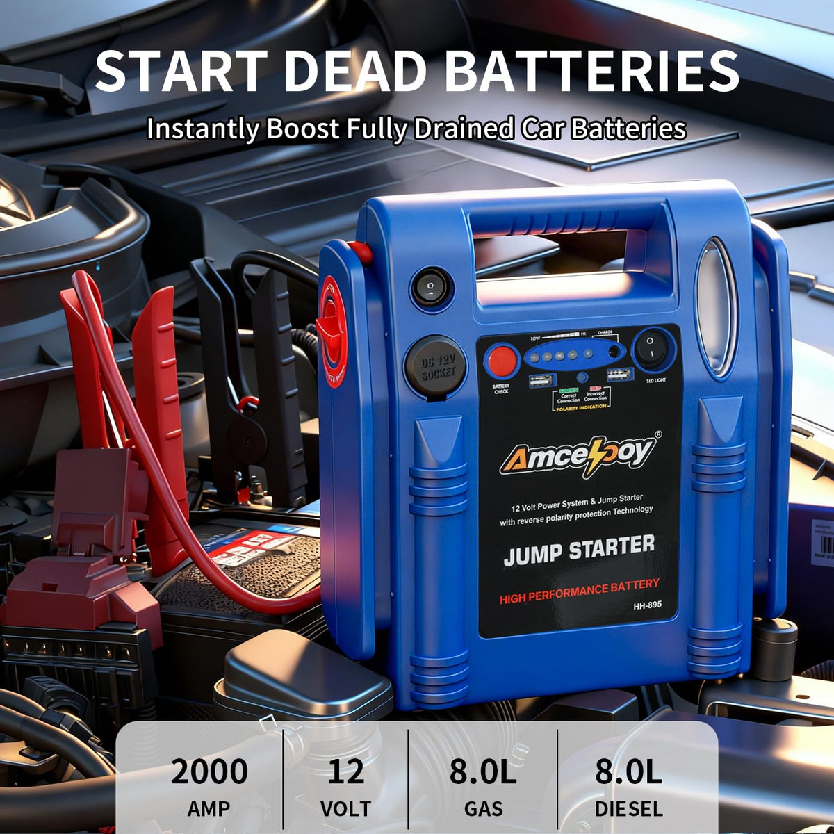 2000 Peak Amp 12V Car Battery Jump Starter R24927