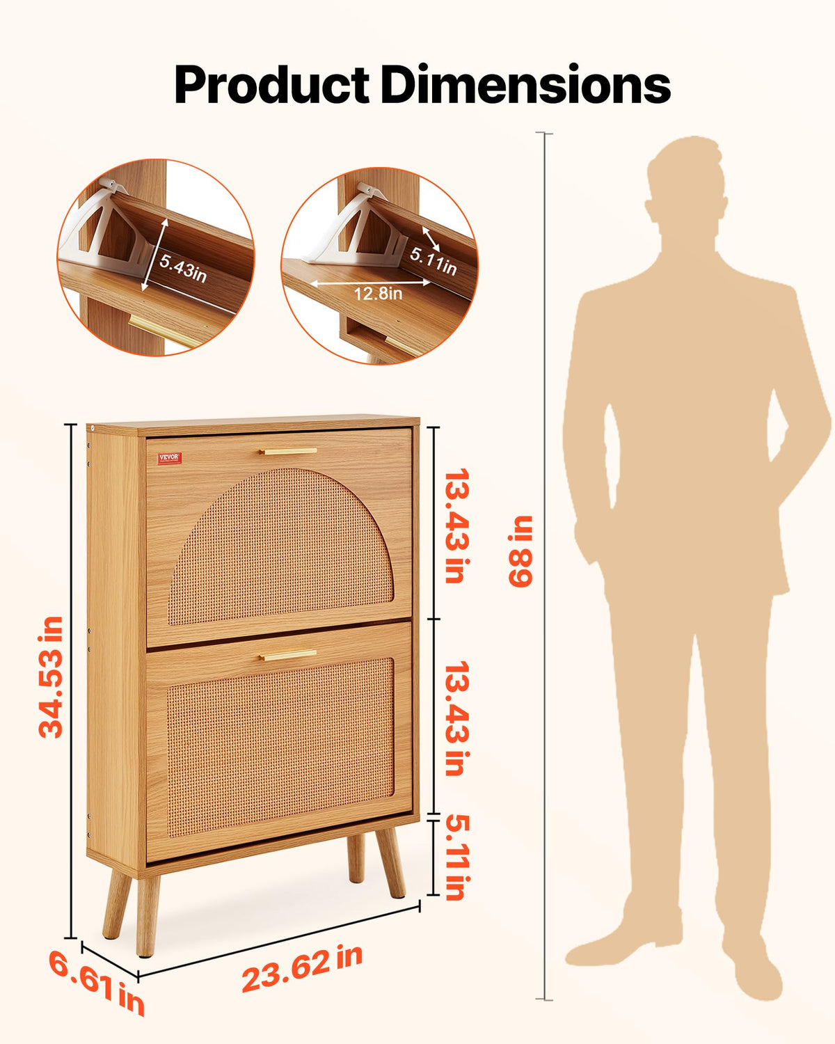 2 Flip Drawers Rattan Shoe Storage Cabinet F152436