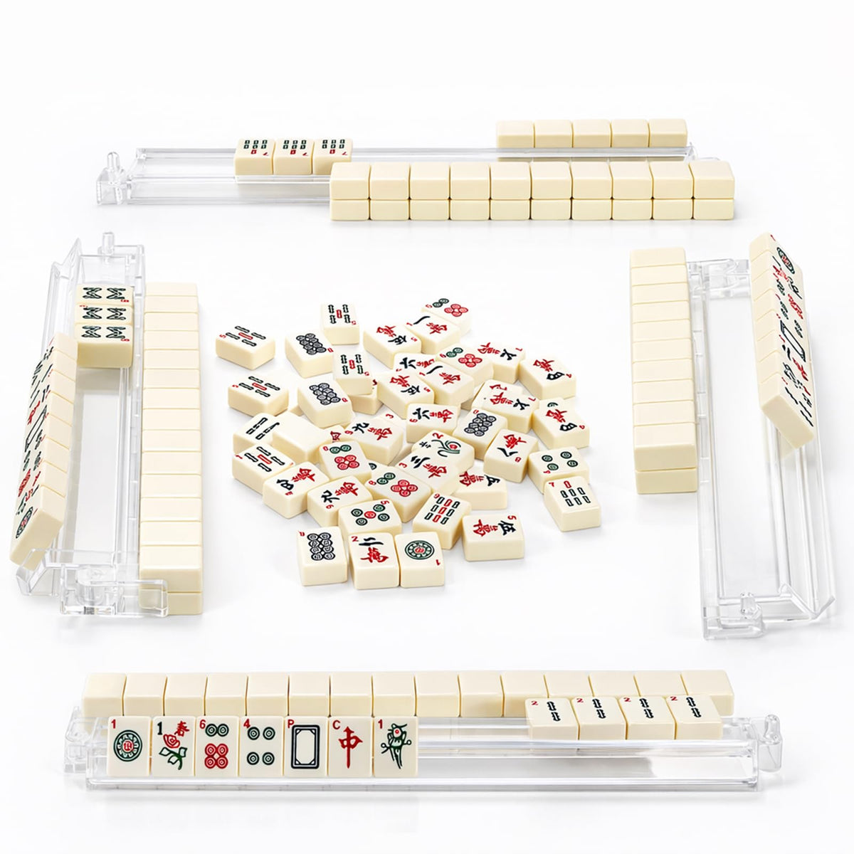 Set of 4 Clear Mahjong Racks with Pushers D946809