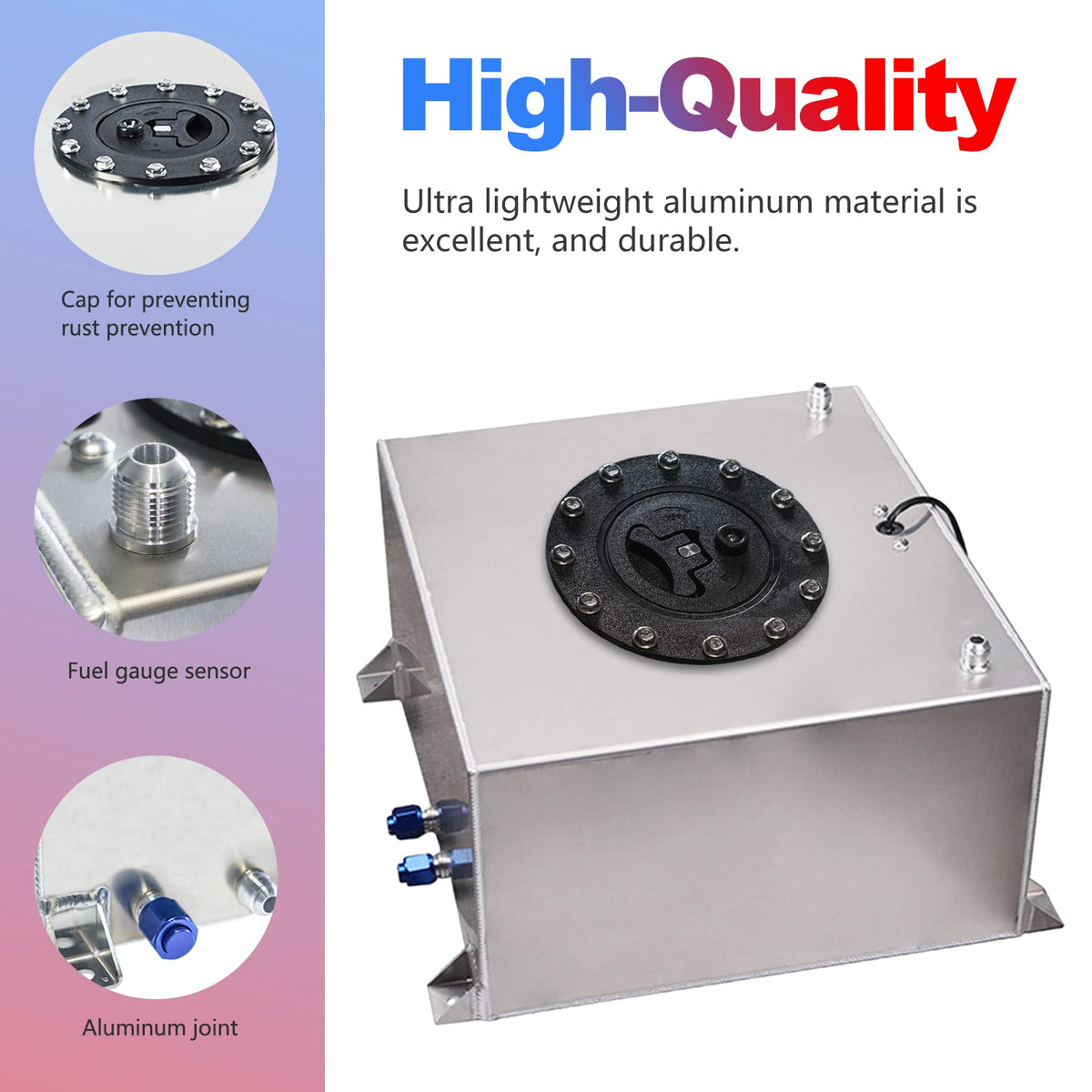5 Gallon 20L Polished Aluminum Fuel Cell Tank with Cap Level Sender Oil Feed Line F617527