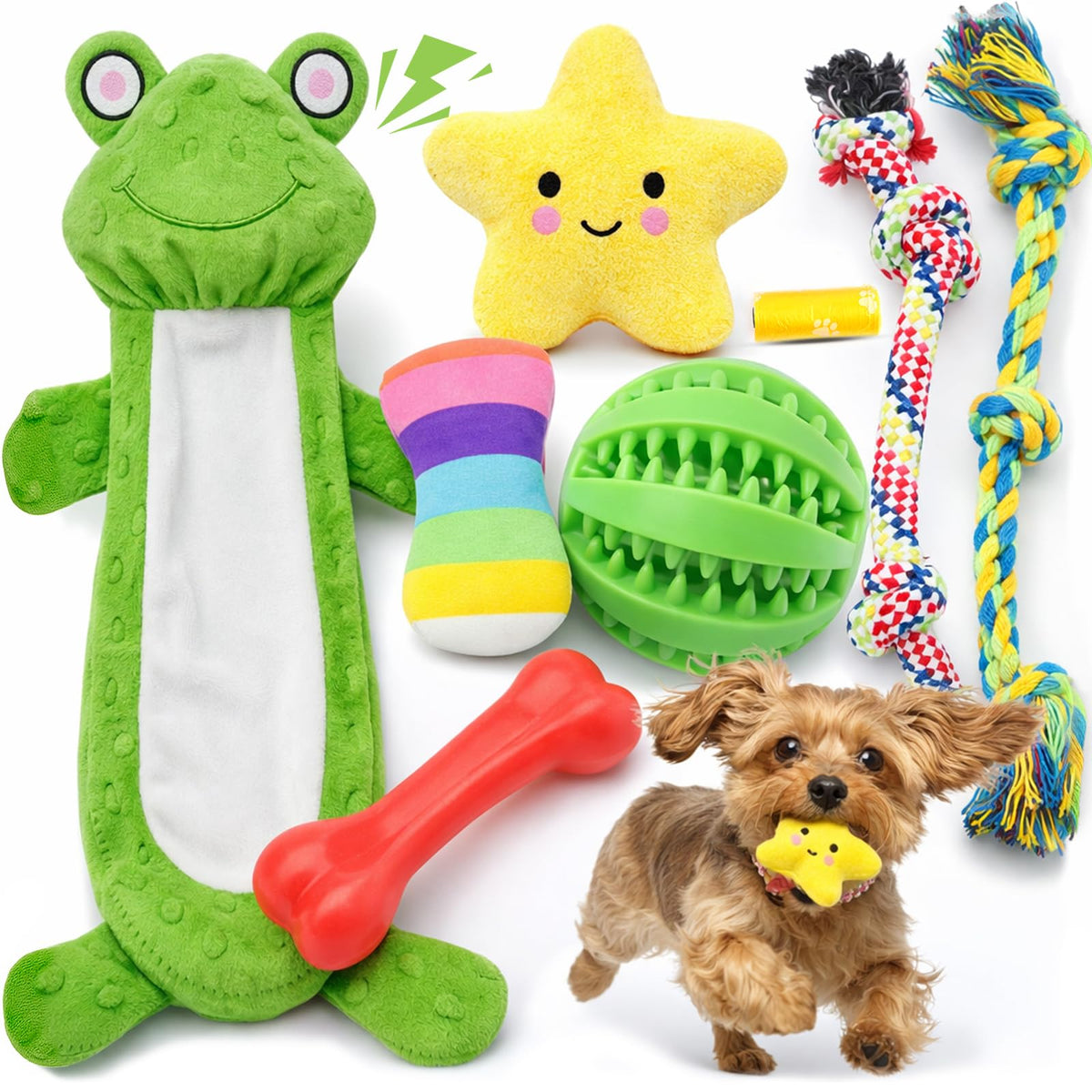 8 Pack Puppy Chew Toys with Squeaky Plush Rope and Ball O286