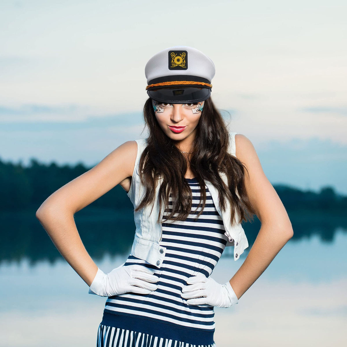 White Adjustable Captain Hats 30 Pack E701231