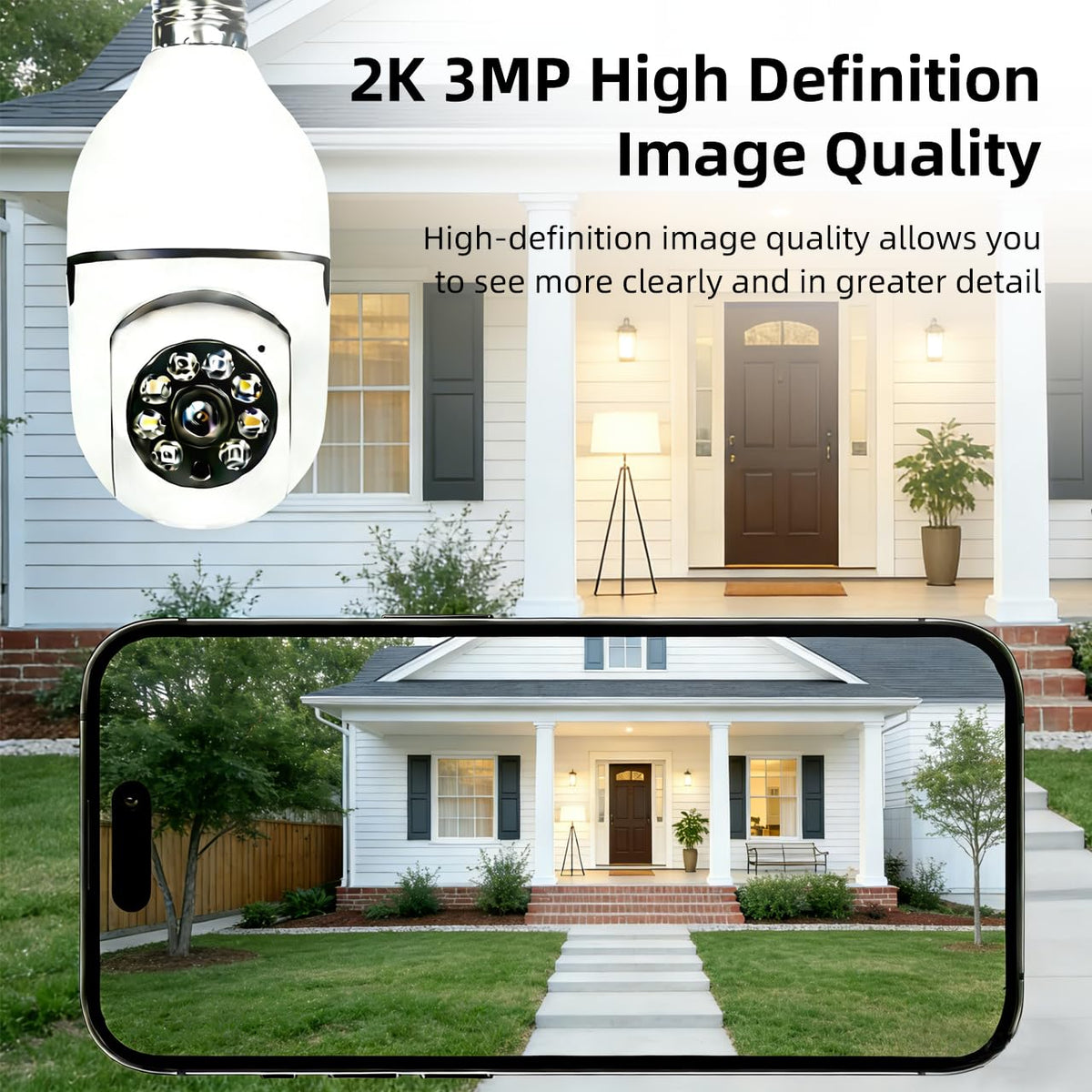 Light Bulb Security Camera 5G 2.4GHz WiFi 2K 3MP Wireless Outdoor H66221