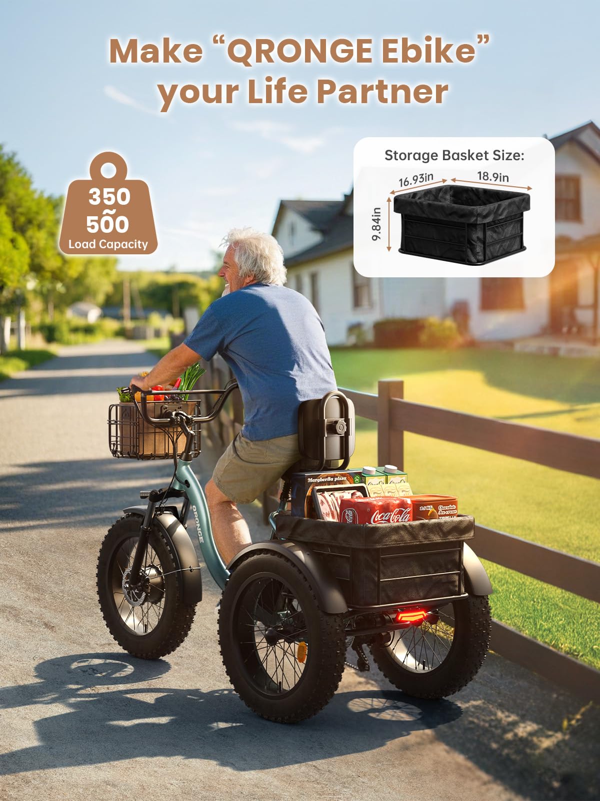 Electric Tricycle 960W Peak 36V 15AH Battery 20"*4" Fat Tire 3 Wheel Folding H5494