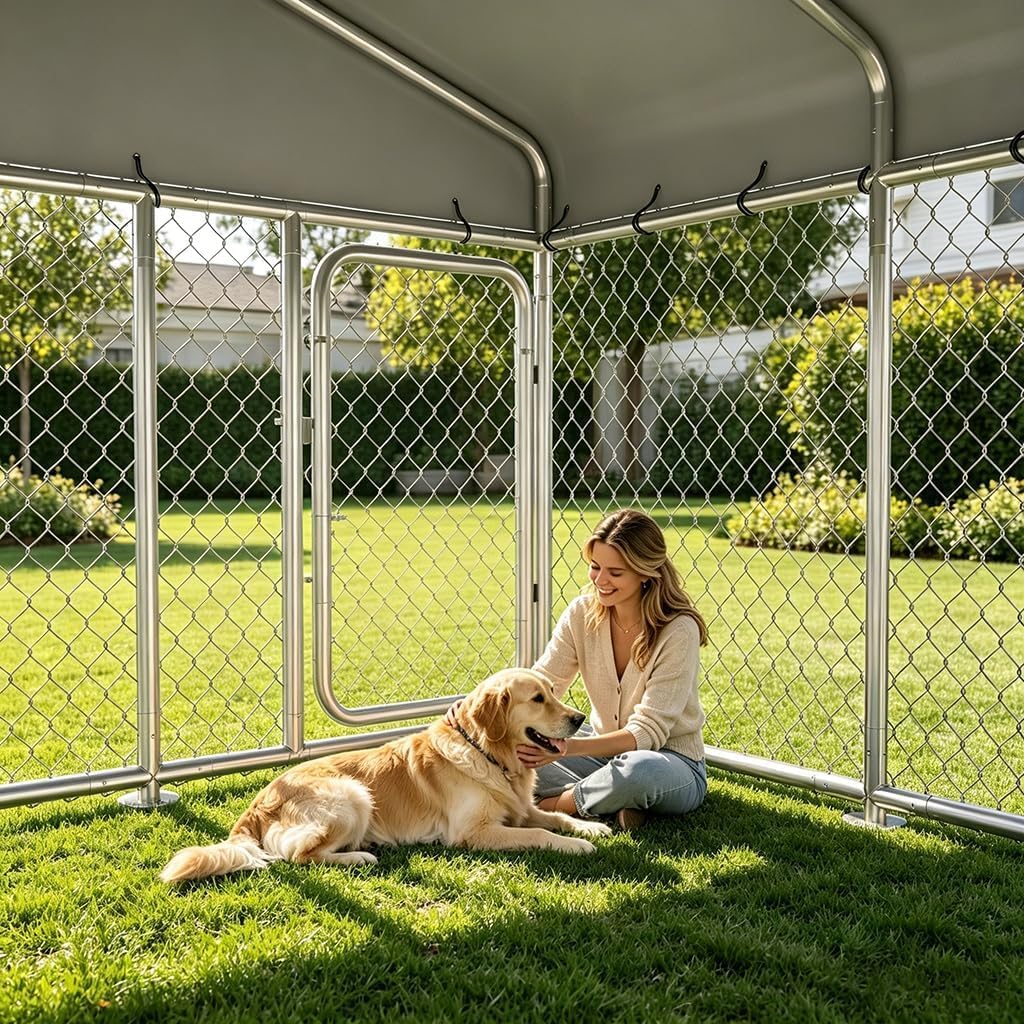 7.5x7.5ft Metal Dog Kennel with Roof A243