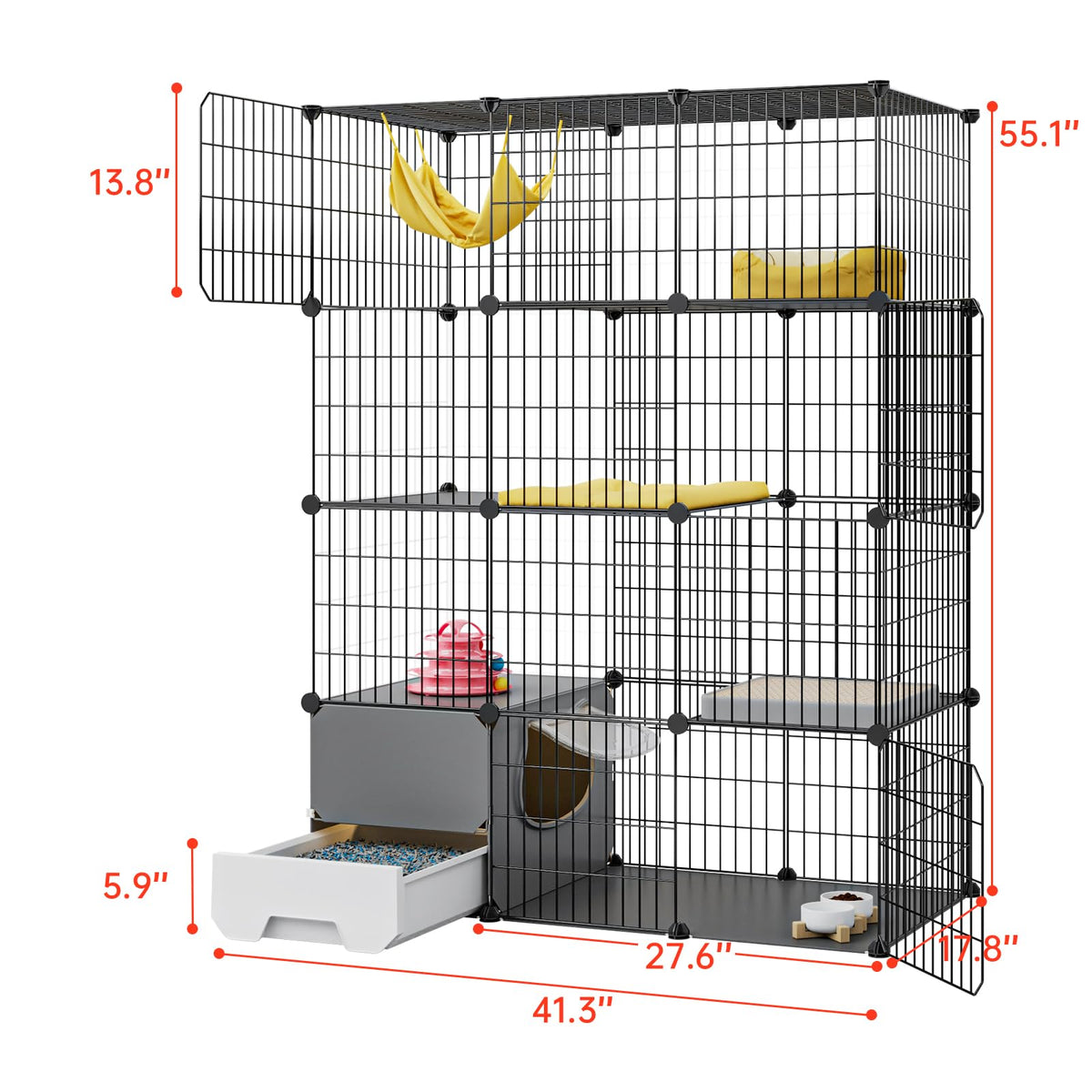 Large 4-Tier Cat Cage with Litter Box I832