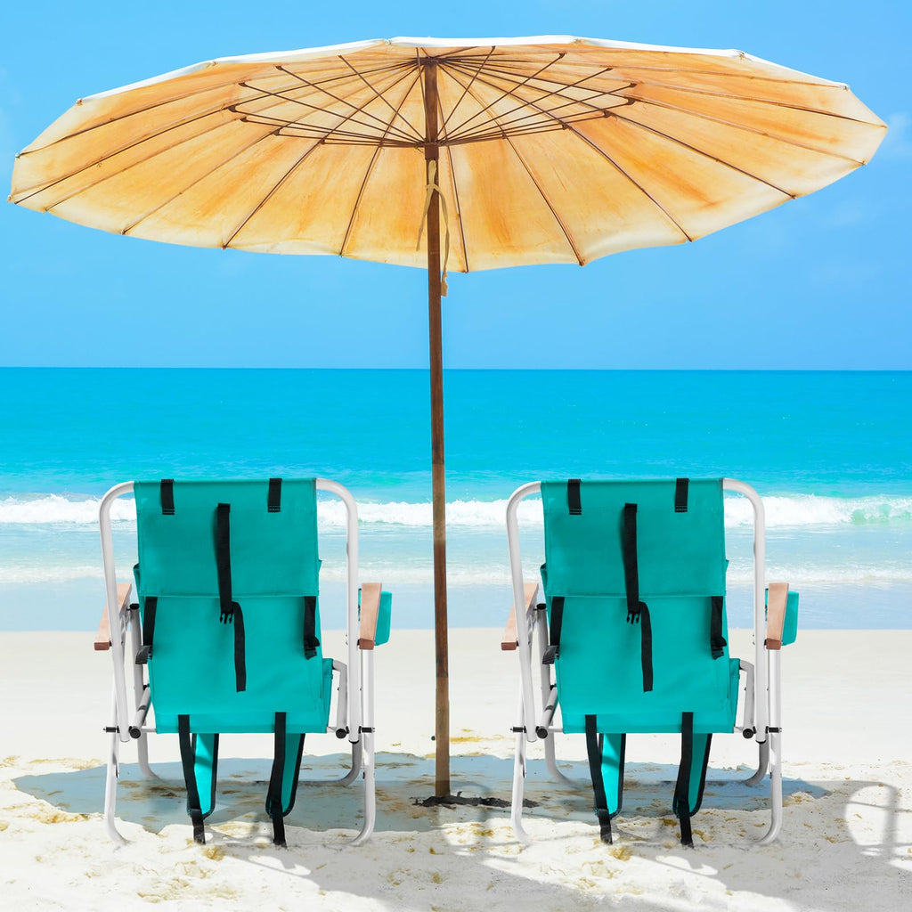 2 Pack Green Portable Folding Beach Chair with Cup Holder H739688
