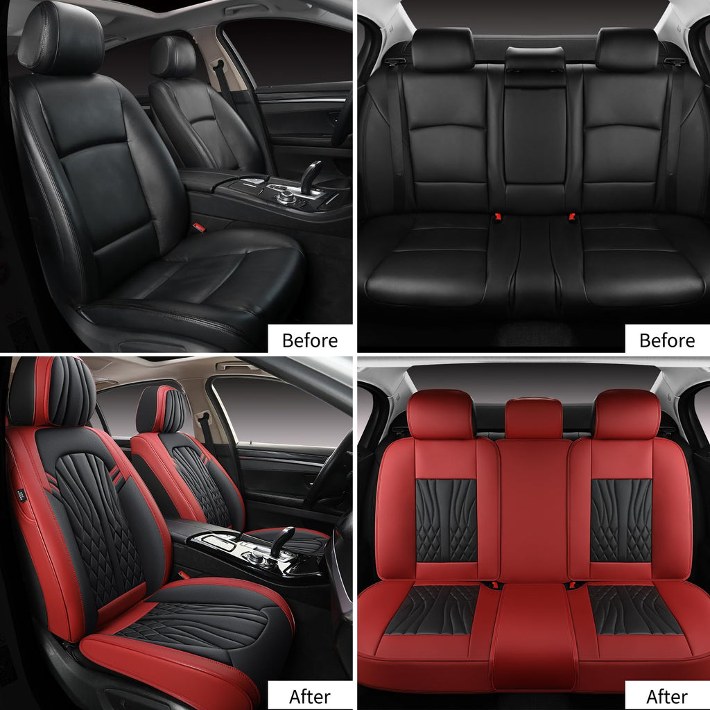 Wine Red Leather Car Seat Covers Full Set Q52805