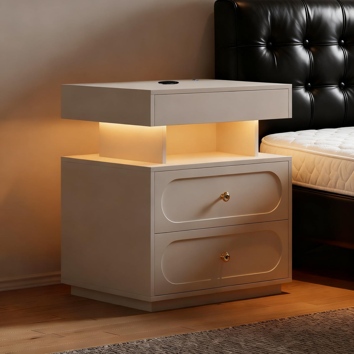 3-Drawer LED Nightstand with Light U383
