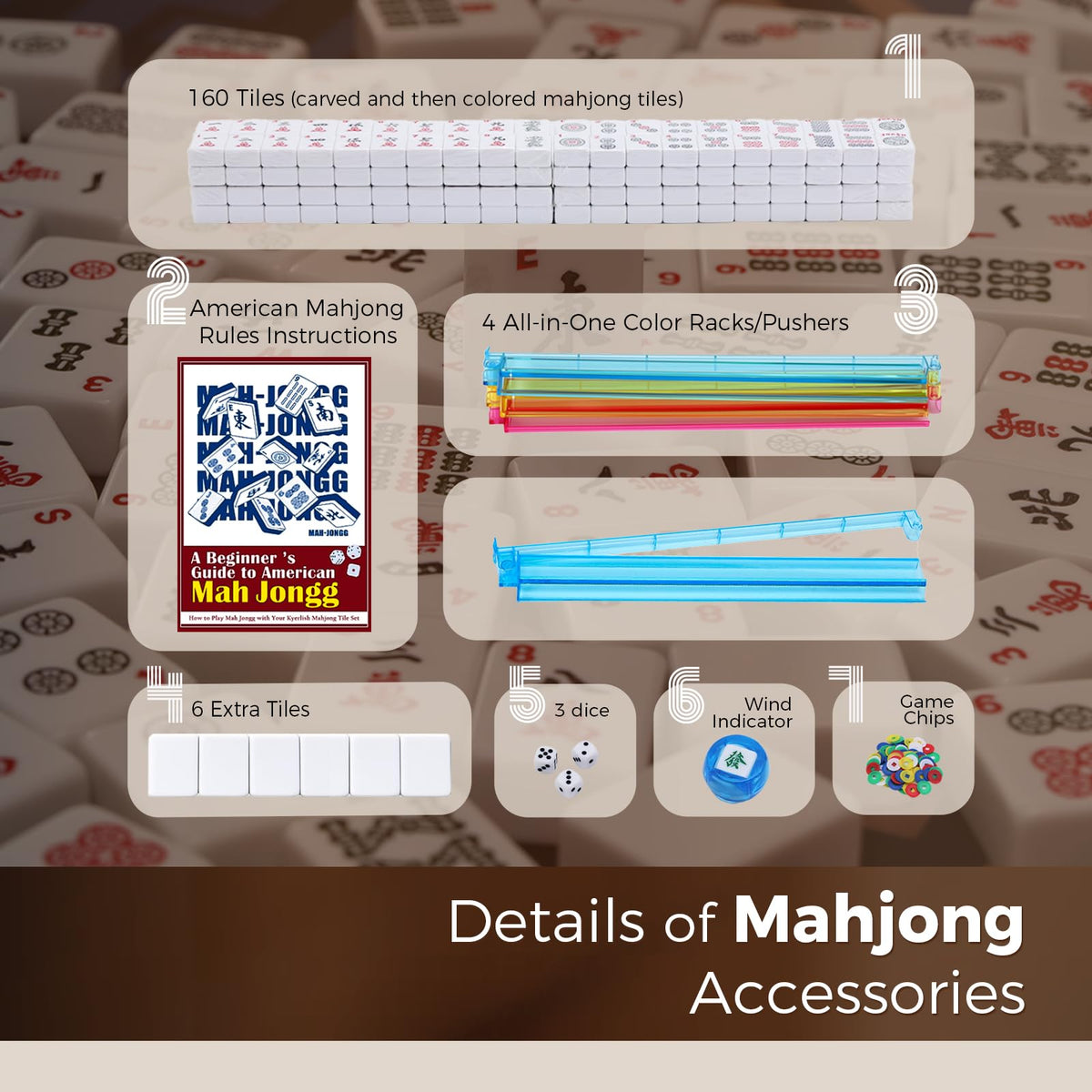 American Mahjong Set with 166 White Tiles and Racks E9179