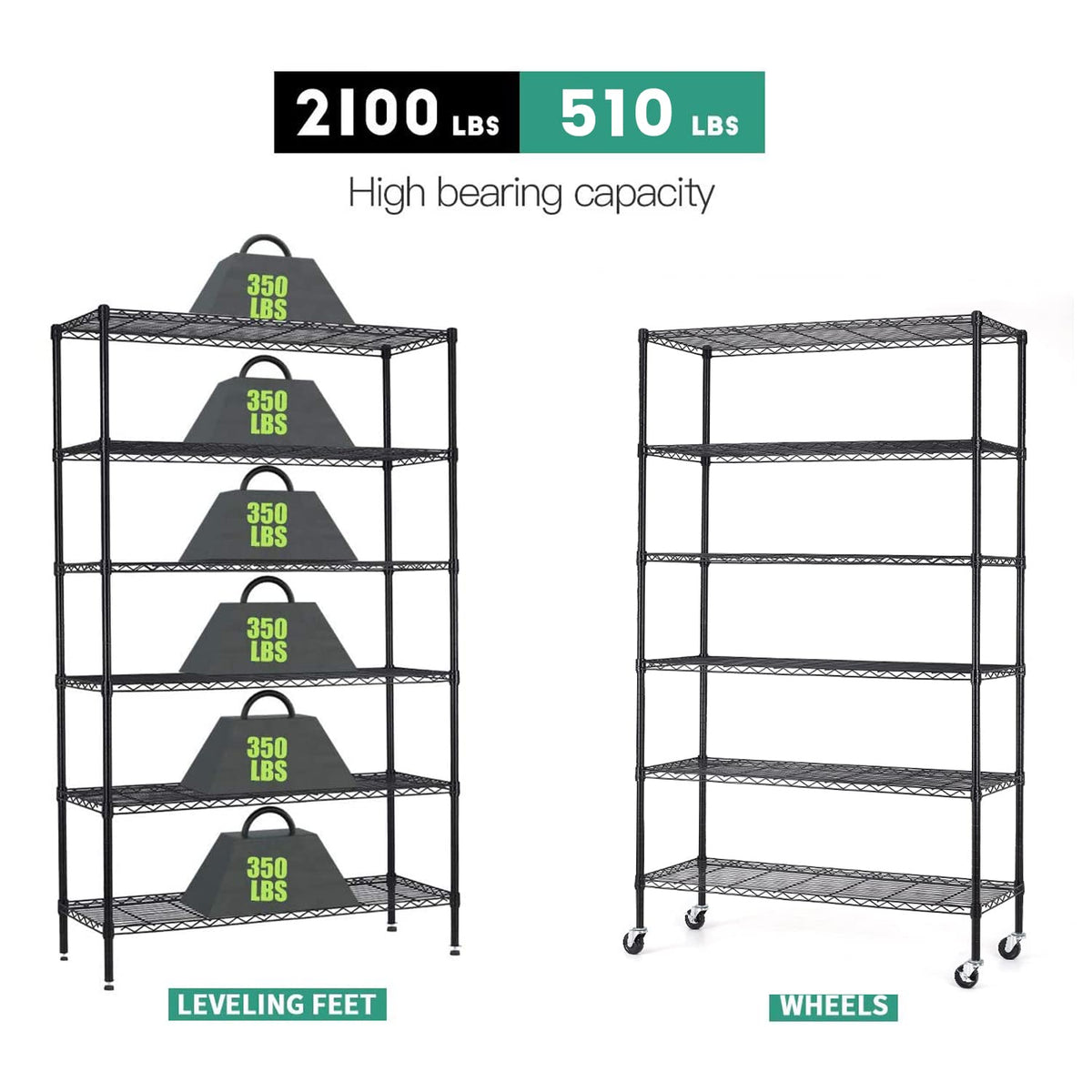 6 Tier Steel Wire Shelving Unit with Wheels U305226