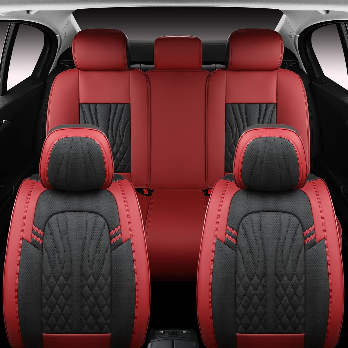 Wine Red Leather Car Seat Covers Full Set Q52805
