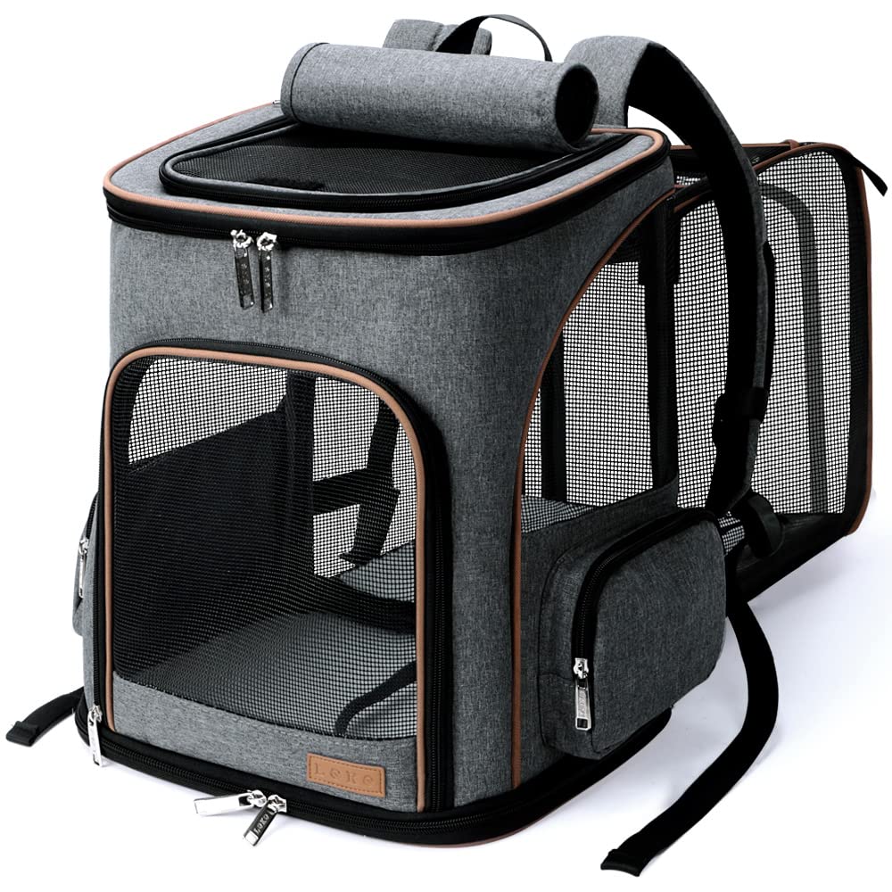 Expandable Foldable Pet Carrier Backpack with Inner Safety Leash, Grey B346