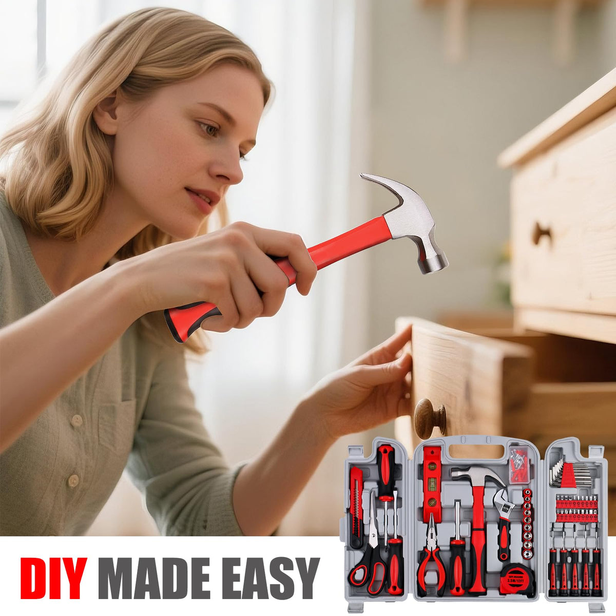 156-Piece All-Purpose Home Tool Kit in Foldable Toolbox Q53171
