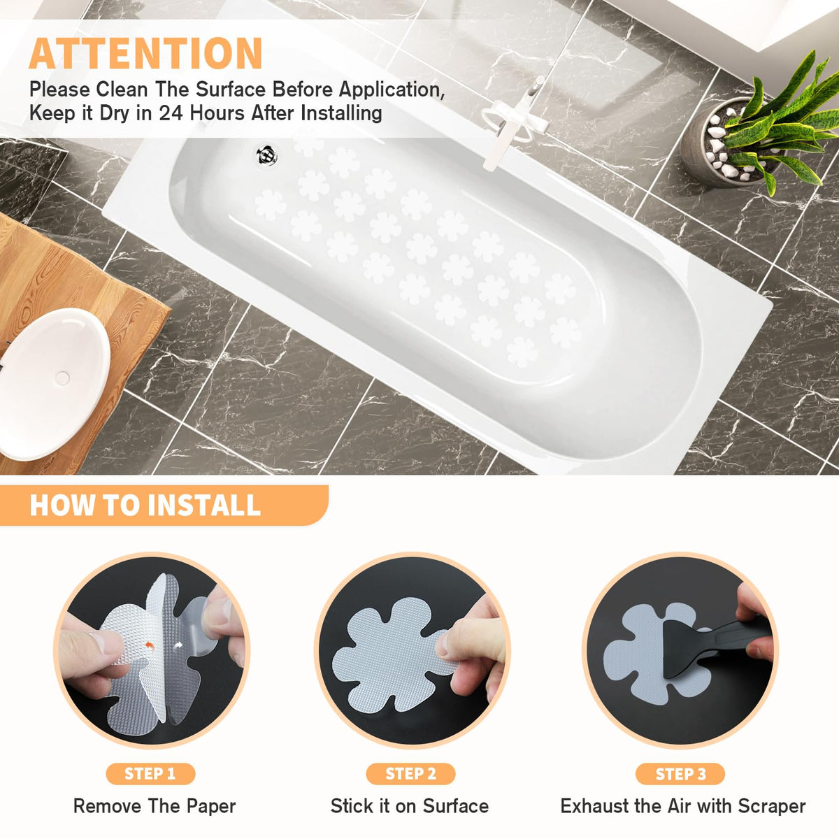 24 PCS Clear Non Slip Bathtub Stickers L8256