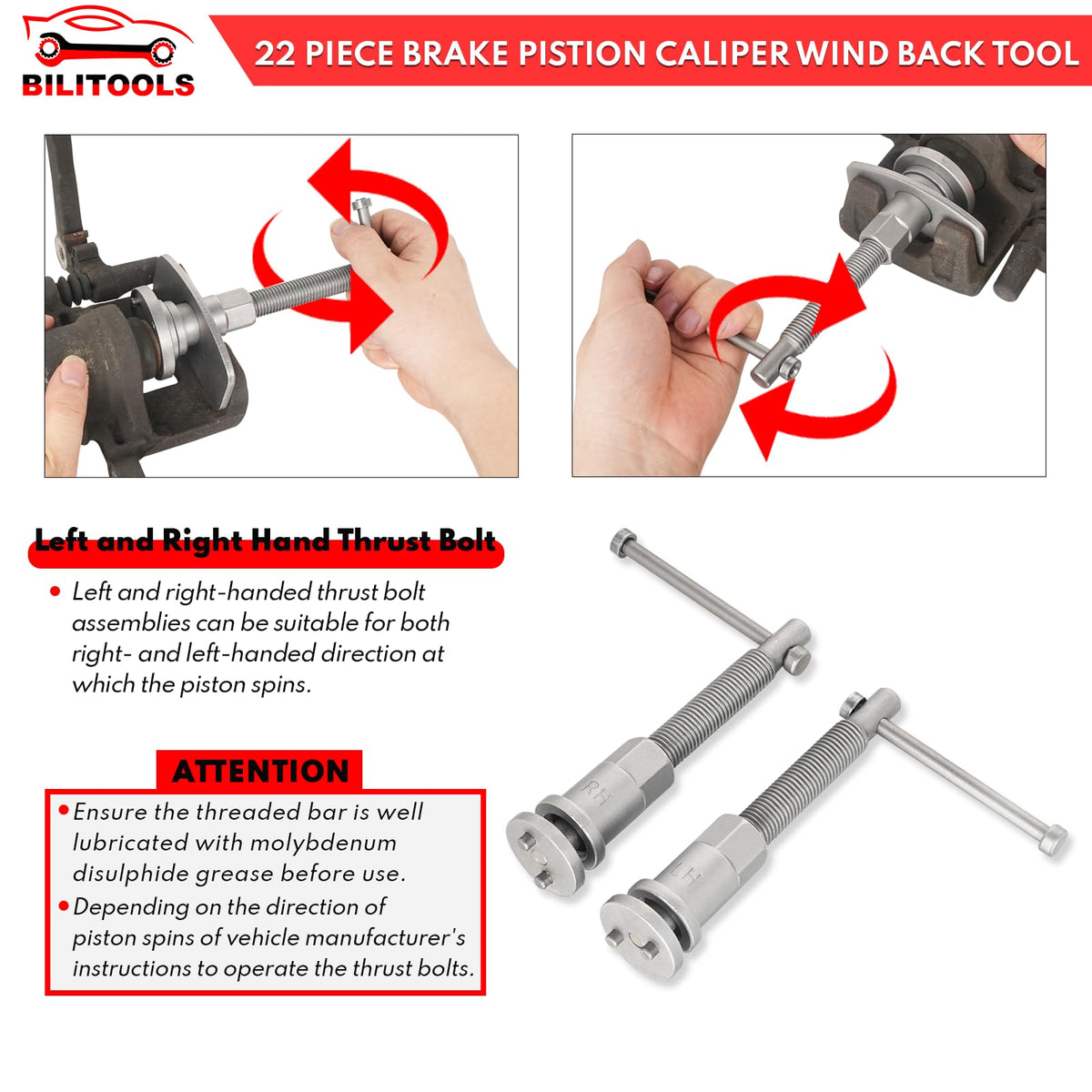 22-Piece Heavy Duty Brake Caliper Compression Tool with 18 Adapters K74758