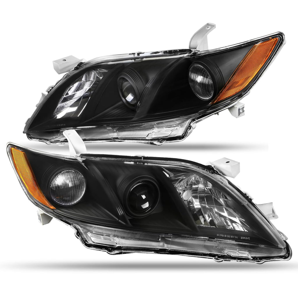 Black Amber Projector Headlights Compatible with 2007-2009 Toyota Camry Y892144