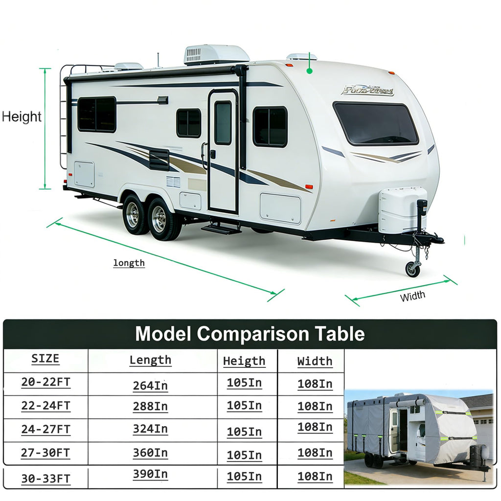 24-27FT 8 Layers Windproof RV Cover with Tire Cover T17554