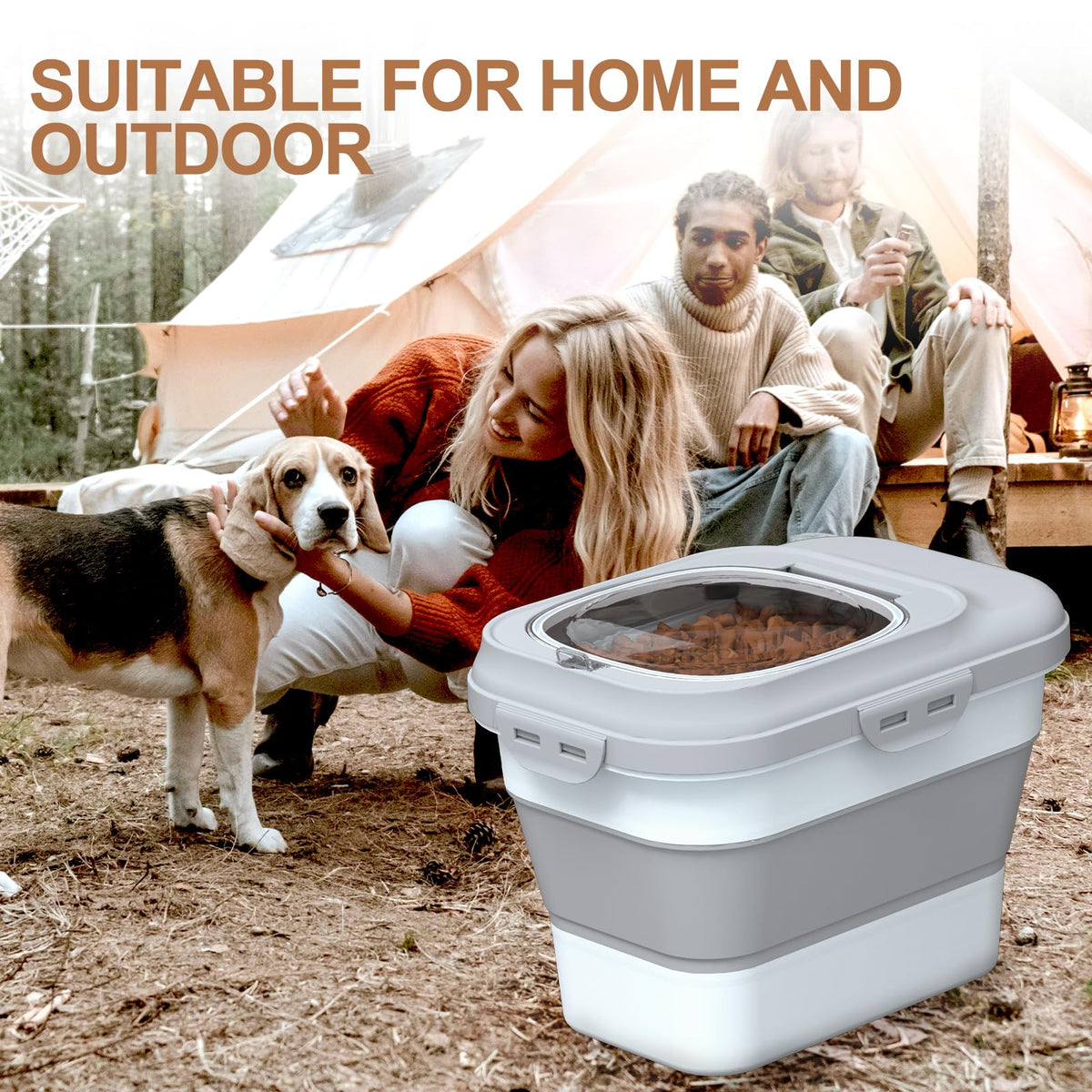 Collapsible Dog Cat Food Storage Container with Scoop Grey N414861