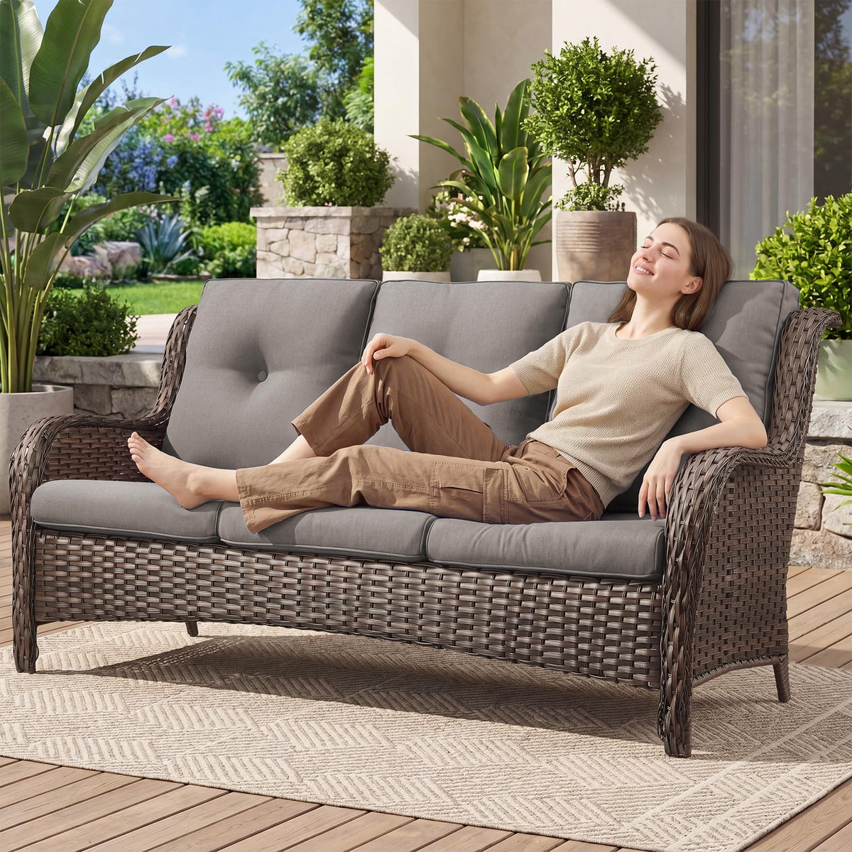 3-Seater PE Wicker Patio Sofa L859
