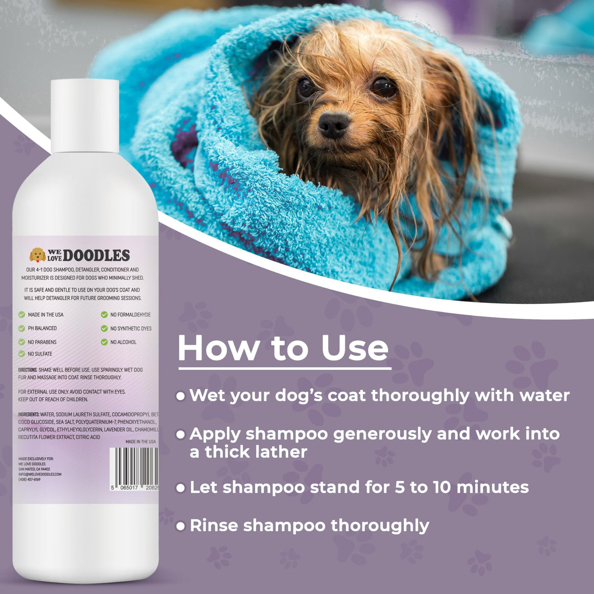 4-in-1 Dog Shampoo, Conditioner & Detangler, Lavender, 16 oz X987