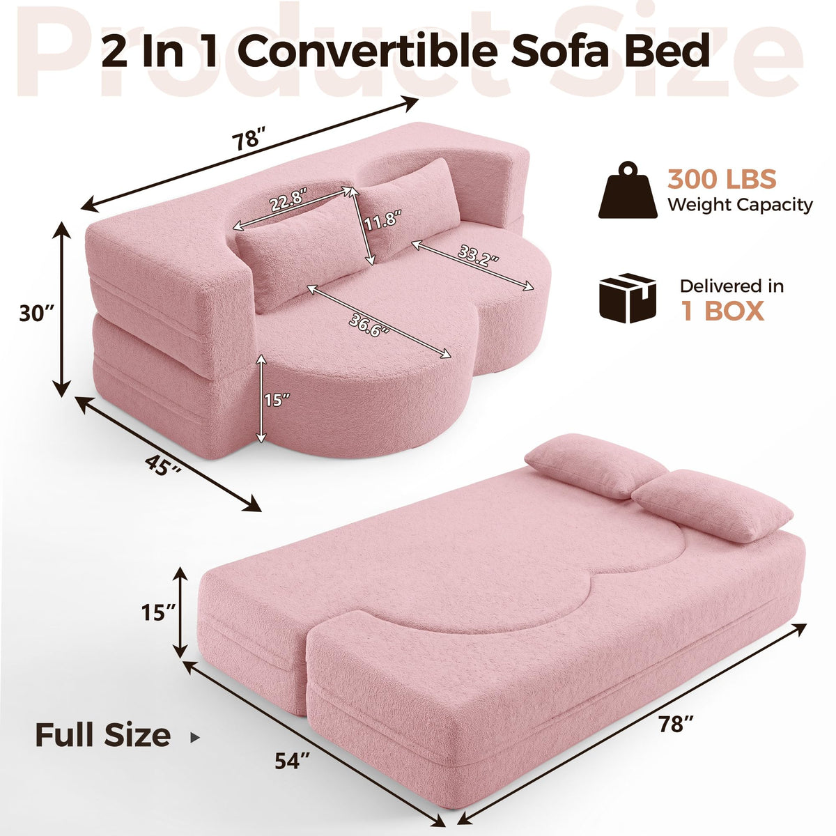 78" Convertible Folding Sofa Bed Full Size M664