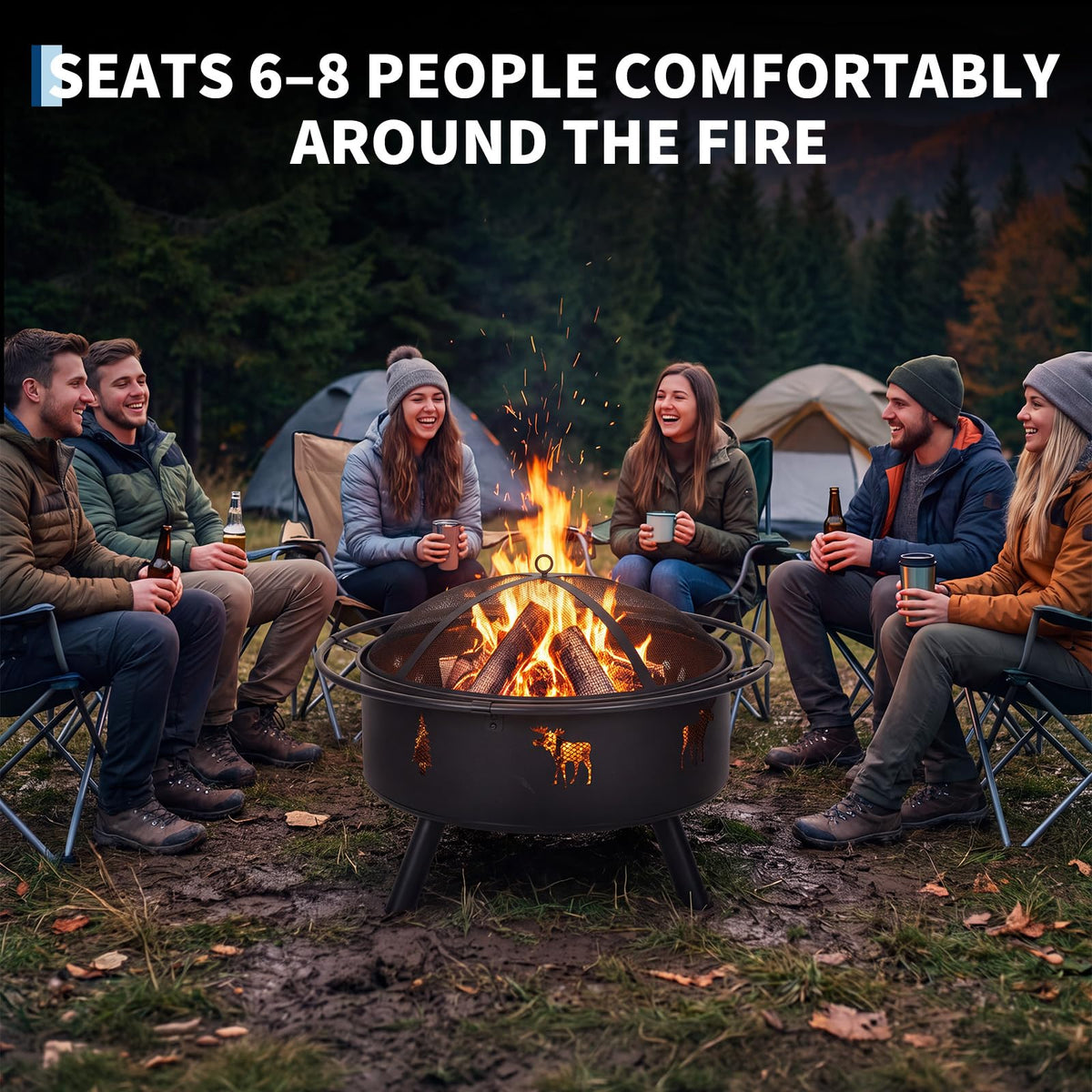 32" Round Wood Burning Fire Pit with Screen N58453